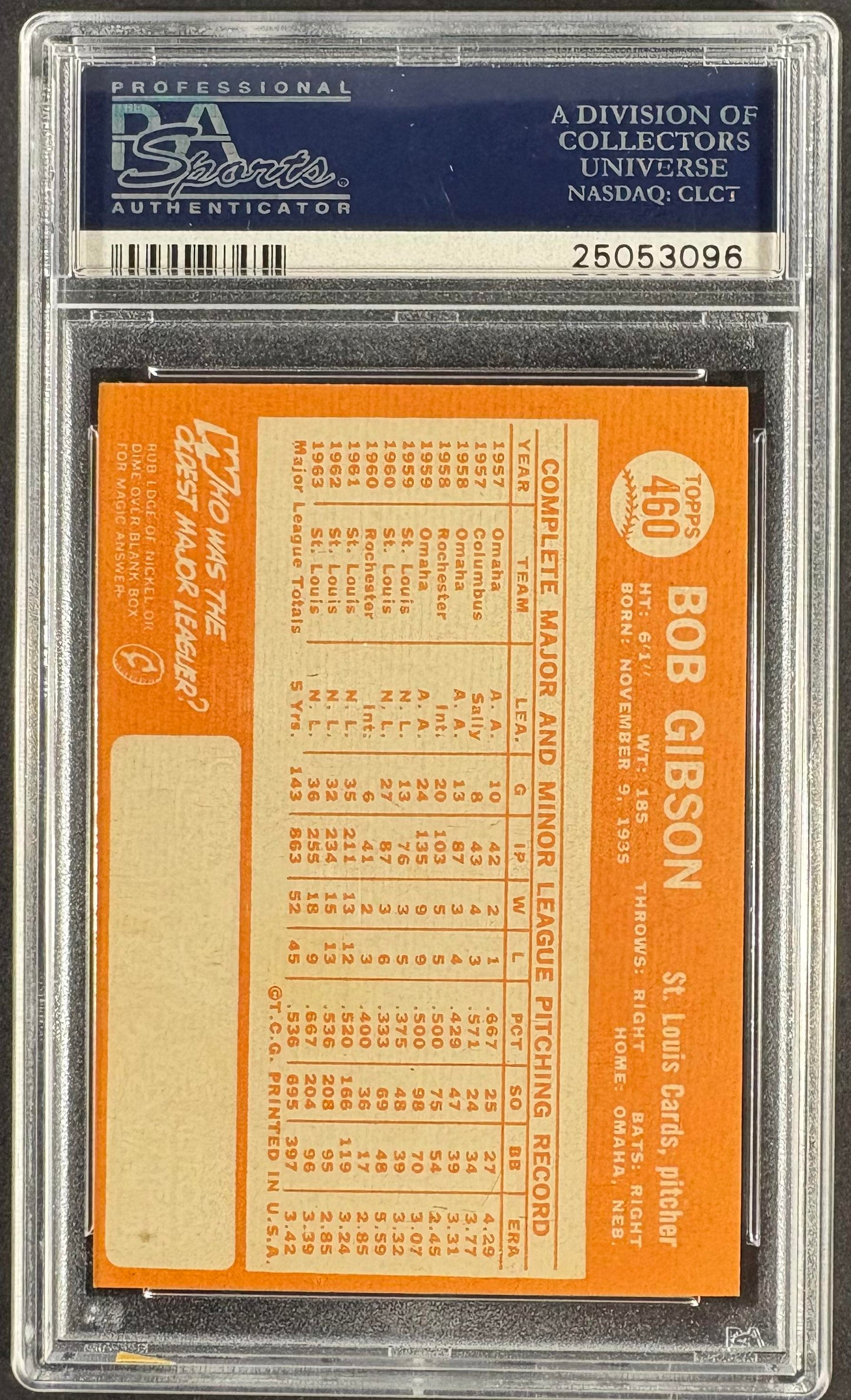 1964 Topps #460 Bob Gibson PSA 8 NM-MT High Grade