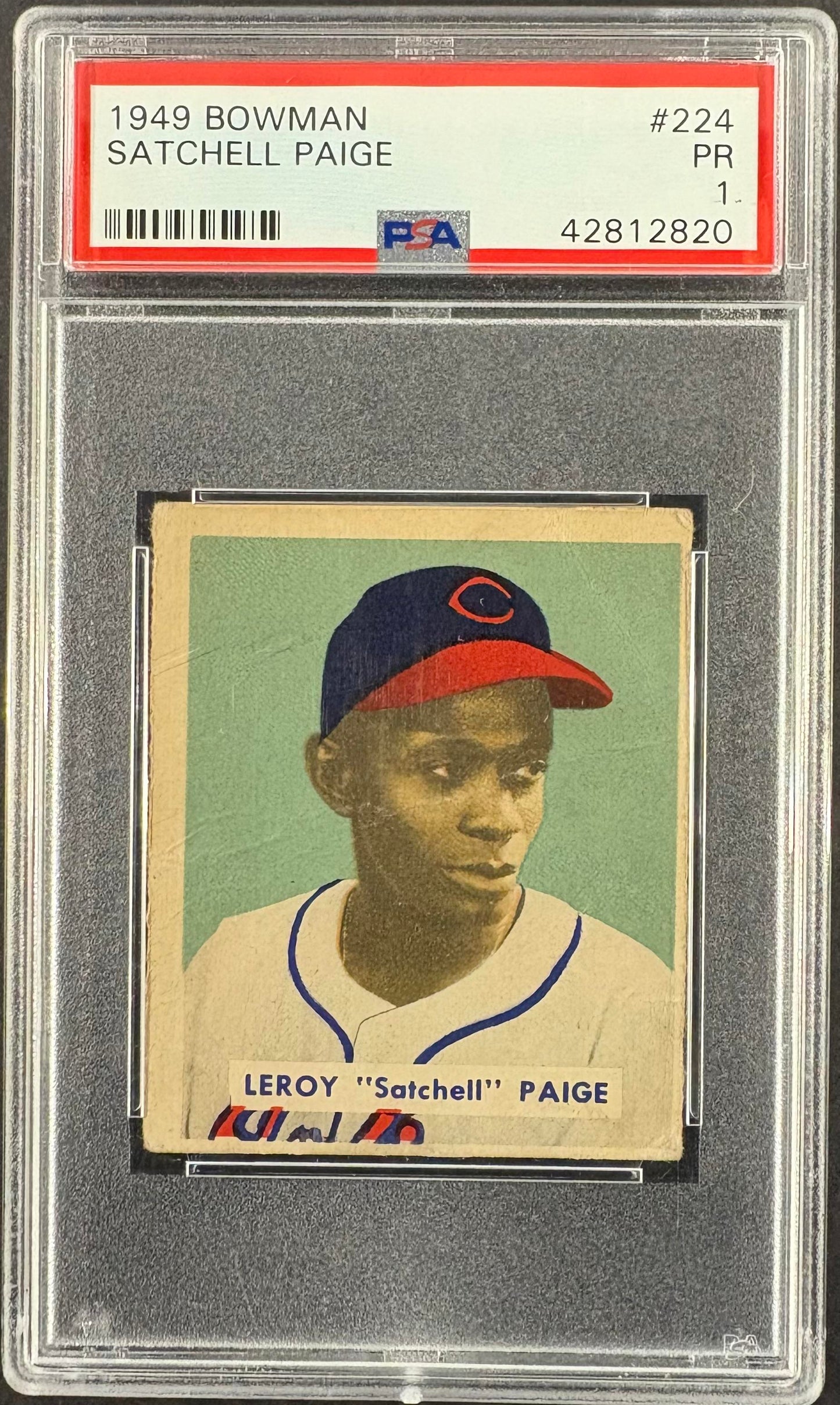 1949 Bowman #224 Leroy Satchel Paige RC Rookie PSA 1 Nice Color New Label