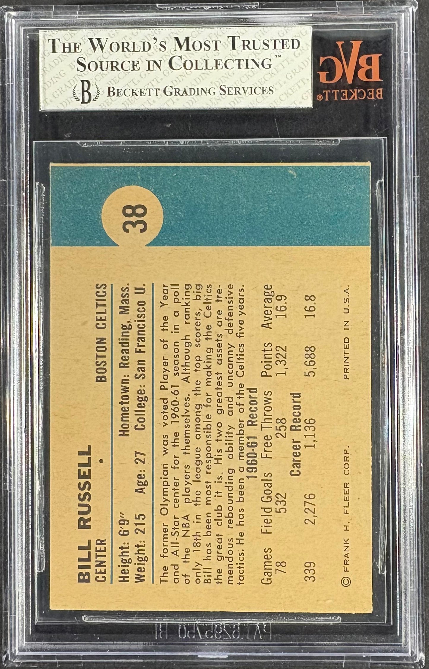 1961-62 Fleer #38 Bill Russell BVG 6.5 EX-MT+