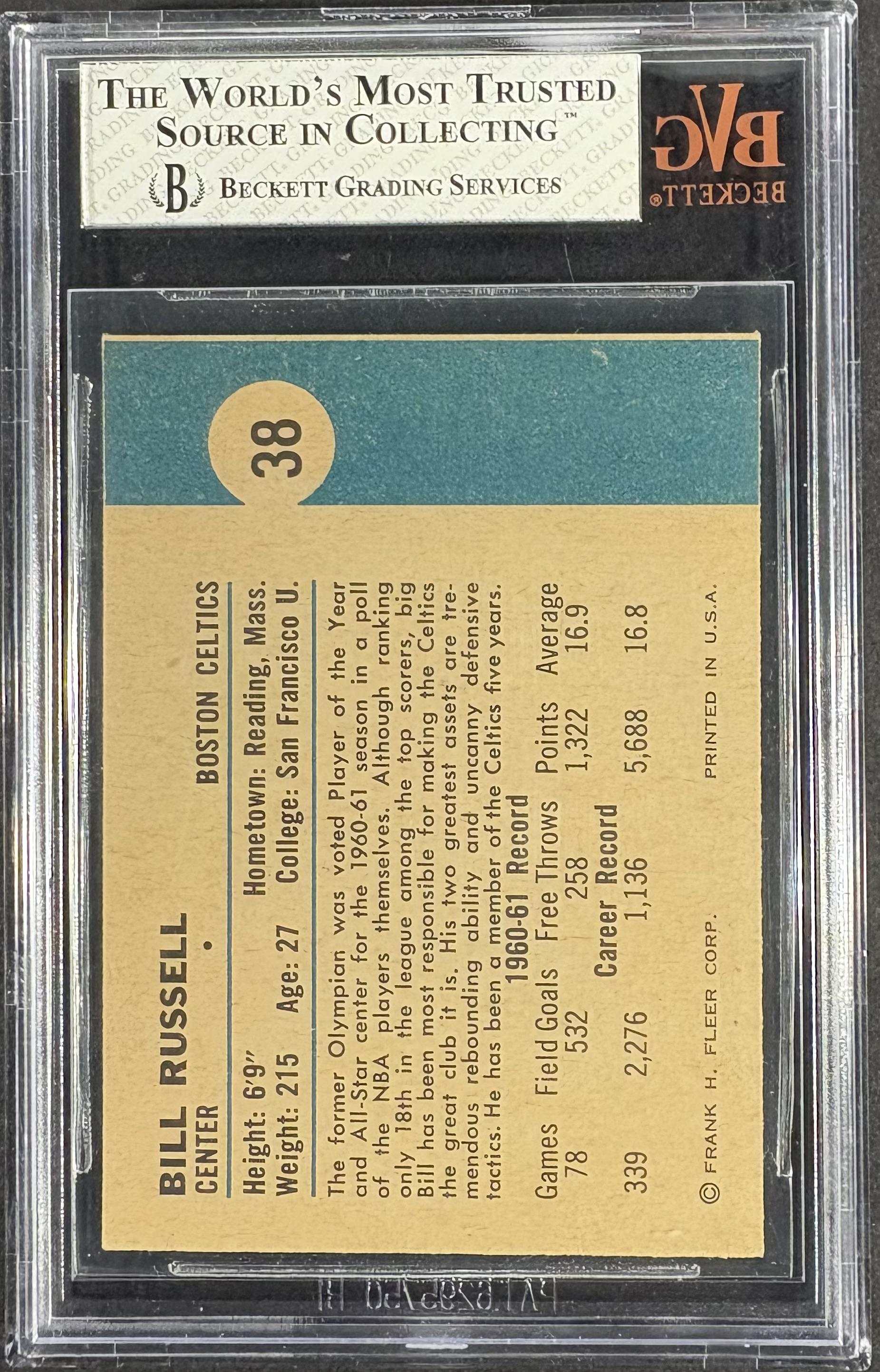 1961-62 Fleer #38 Bill Russell BVG 6.5 EX-MT+