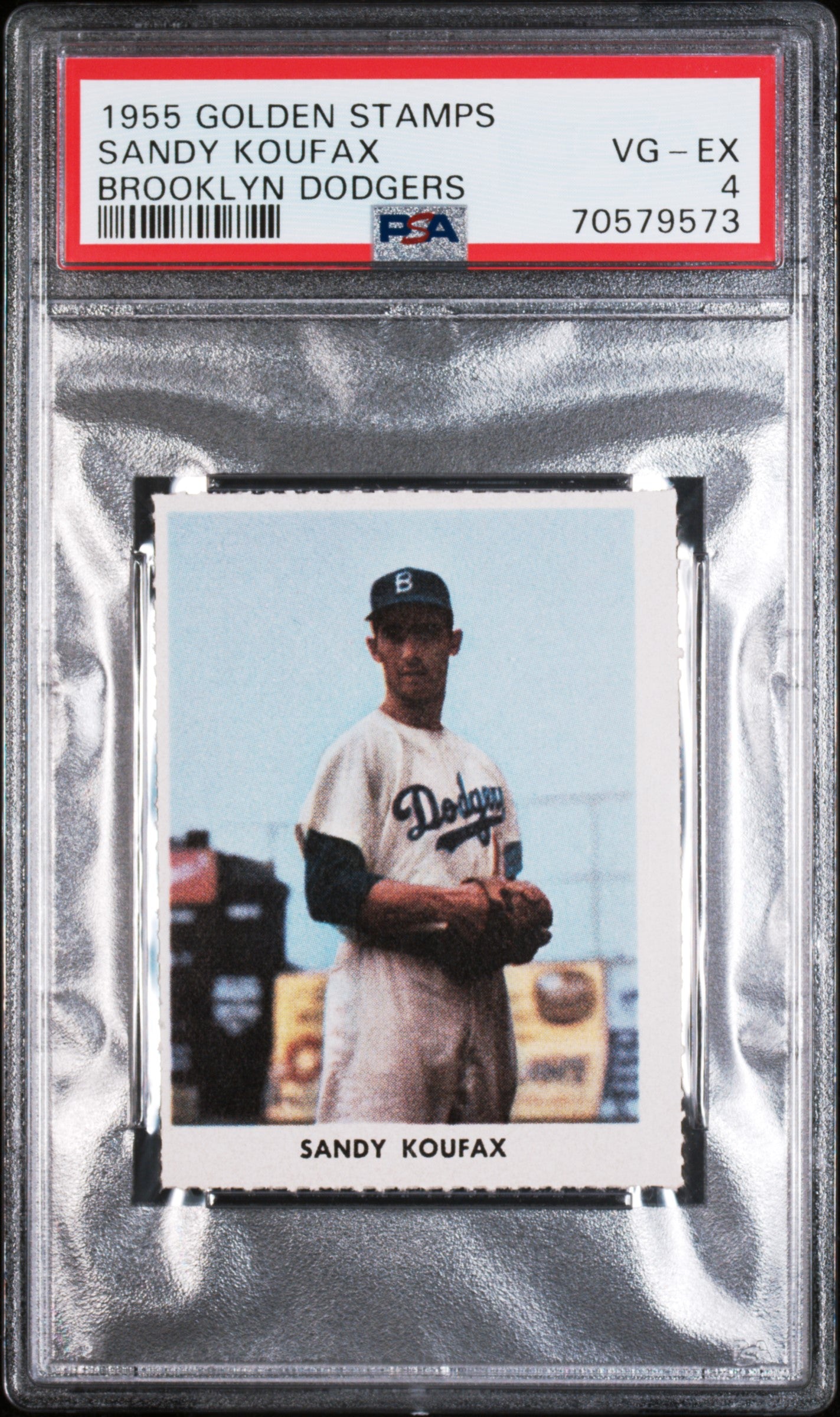 1955 Golden Stamps Brooklyn Dodgers Sandy Koufax RC Rookie PSA 4 VG-EX New Label