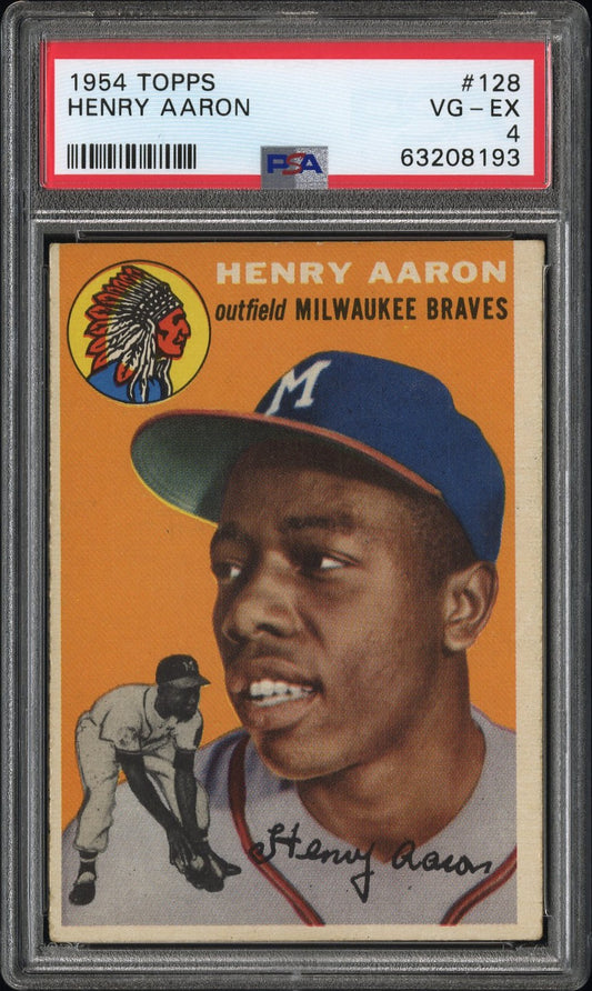 1954 Topps #128 Henry Hank Aaron RC Rookie PSA 4 VG-EX Nice Color New Label