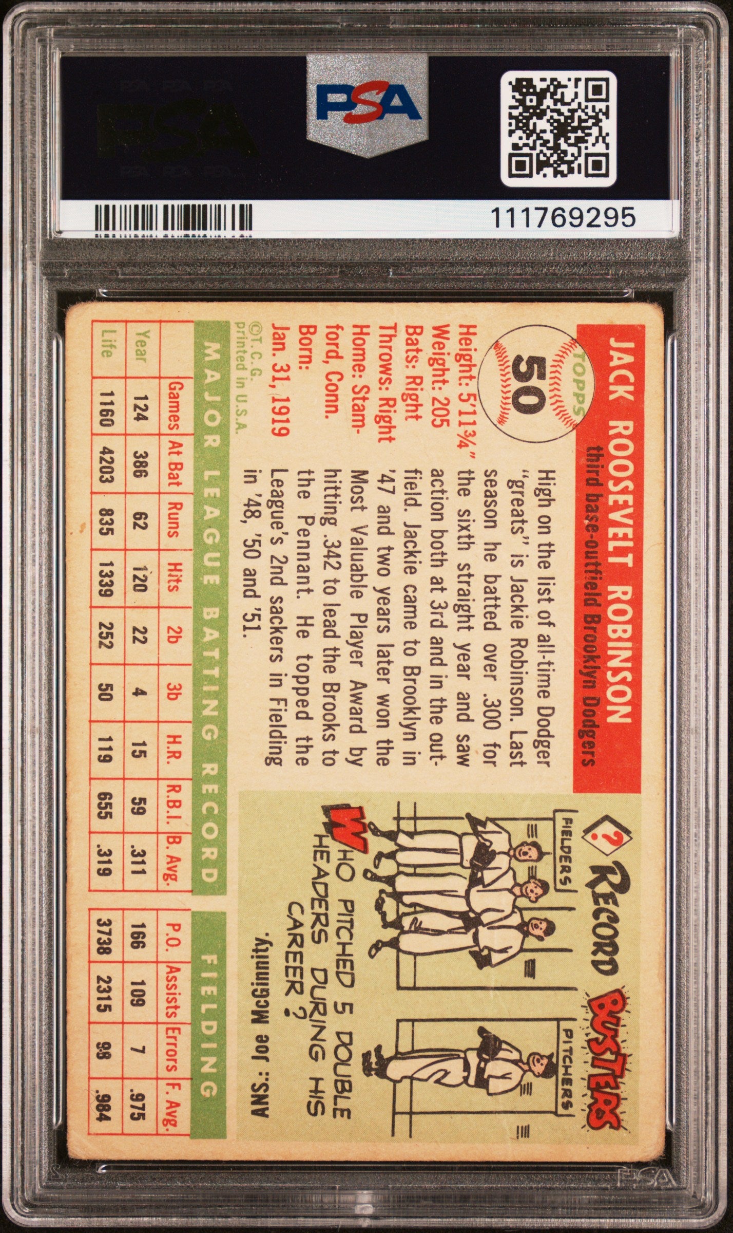 1955 Topps #50 Jackie Robinson PSA 1.5 Nice Color New Label