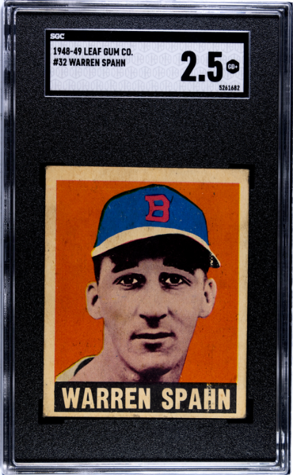 1948-49 Leaf Gum Co. #32 Warren Spahn RC Rookie SGC 2.5 GD+ Nice Color