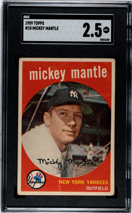 1959 Topps #10 Mickey Mantle SGC 2.5 GD+ Well Centered