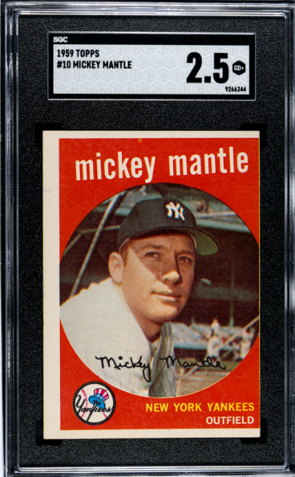 1959 Topps #10 Mickey Mantle SGC 2.5 CREASE FREE + SHARP