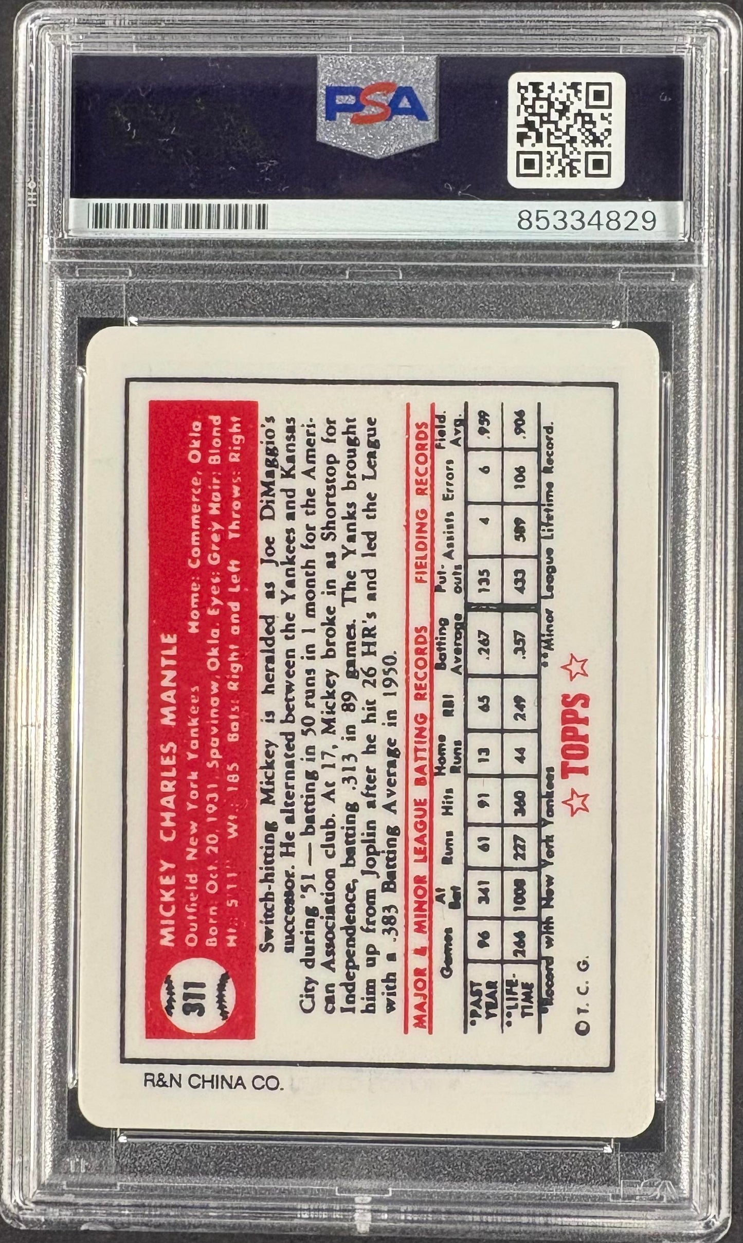 Mickey Mantle 1952 Topps Porcelain Card PSA 9 AUTO Autograph