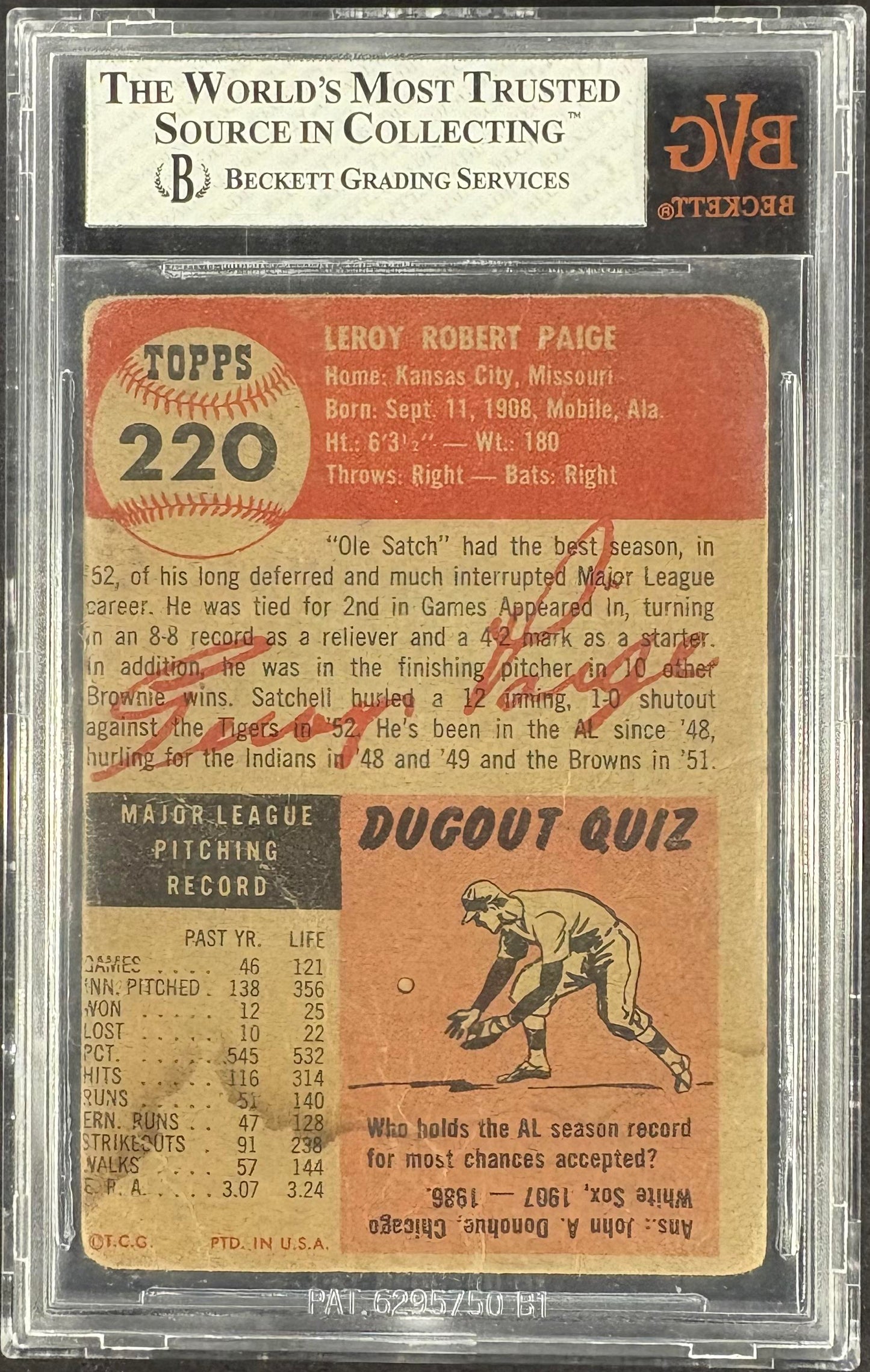 1953 Topps #220 Satchell Satchel Paige BVG 1.5