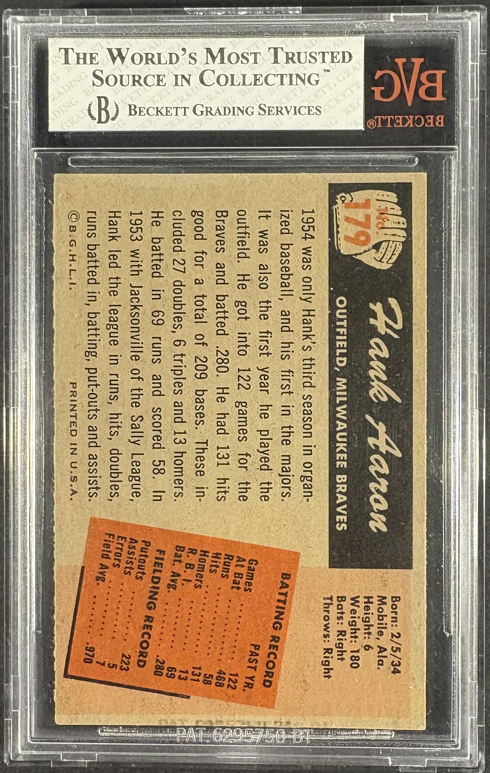1955 Bowman #179 Hank Aaron BVG 6 EX-MT