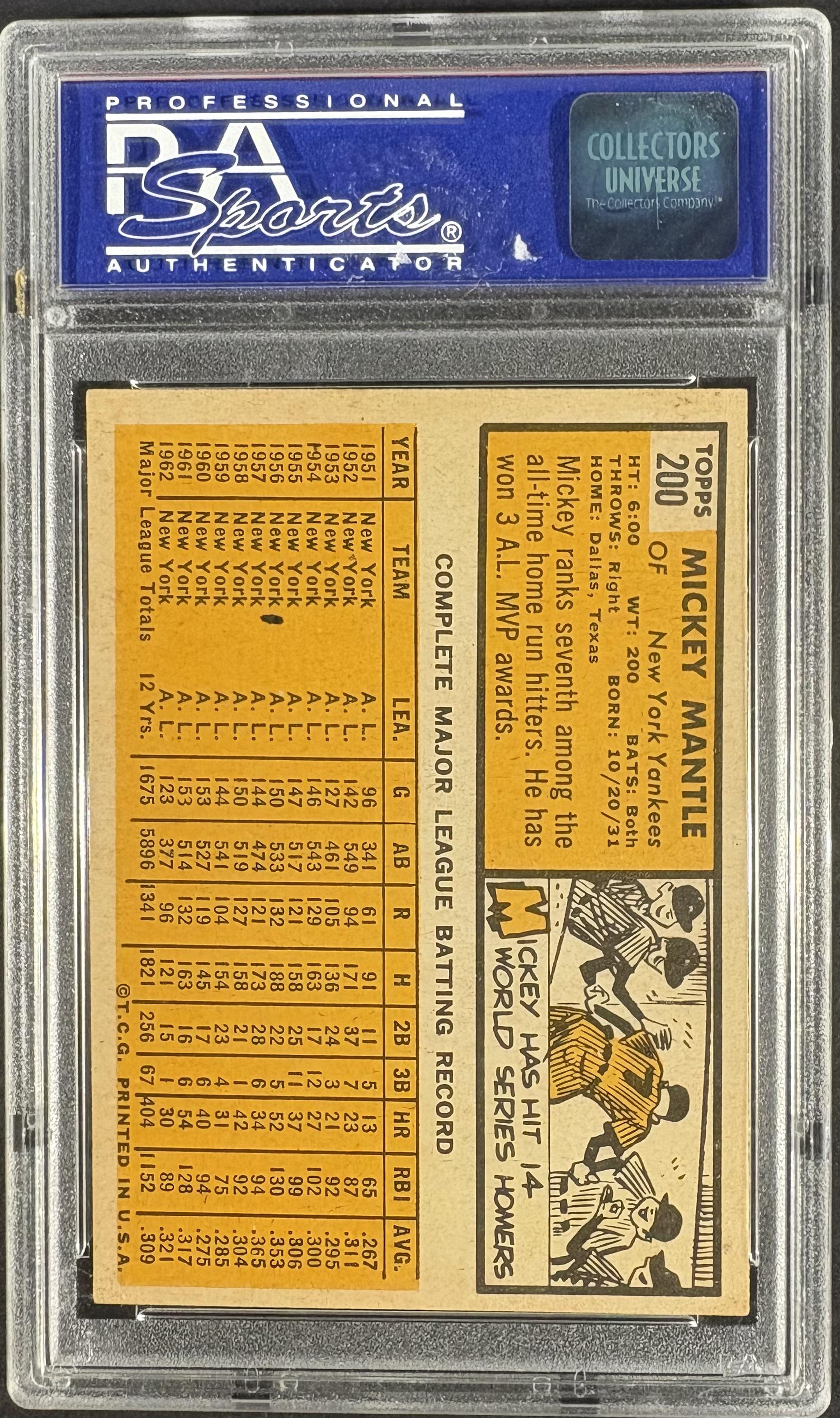 1963 Topps #200 Mickey Mantle PSA 5 EX