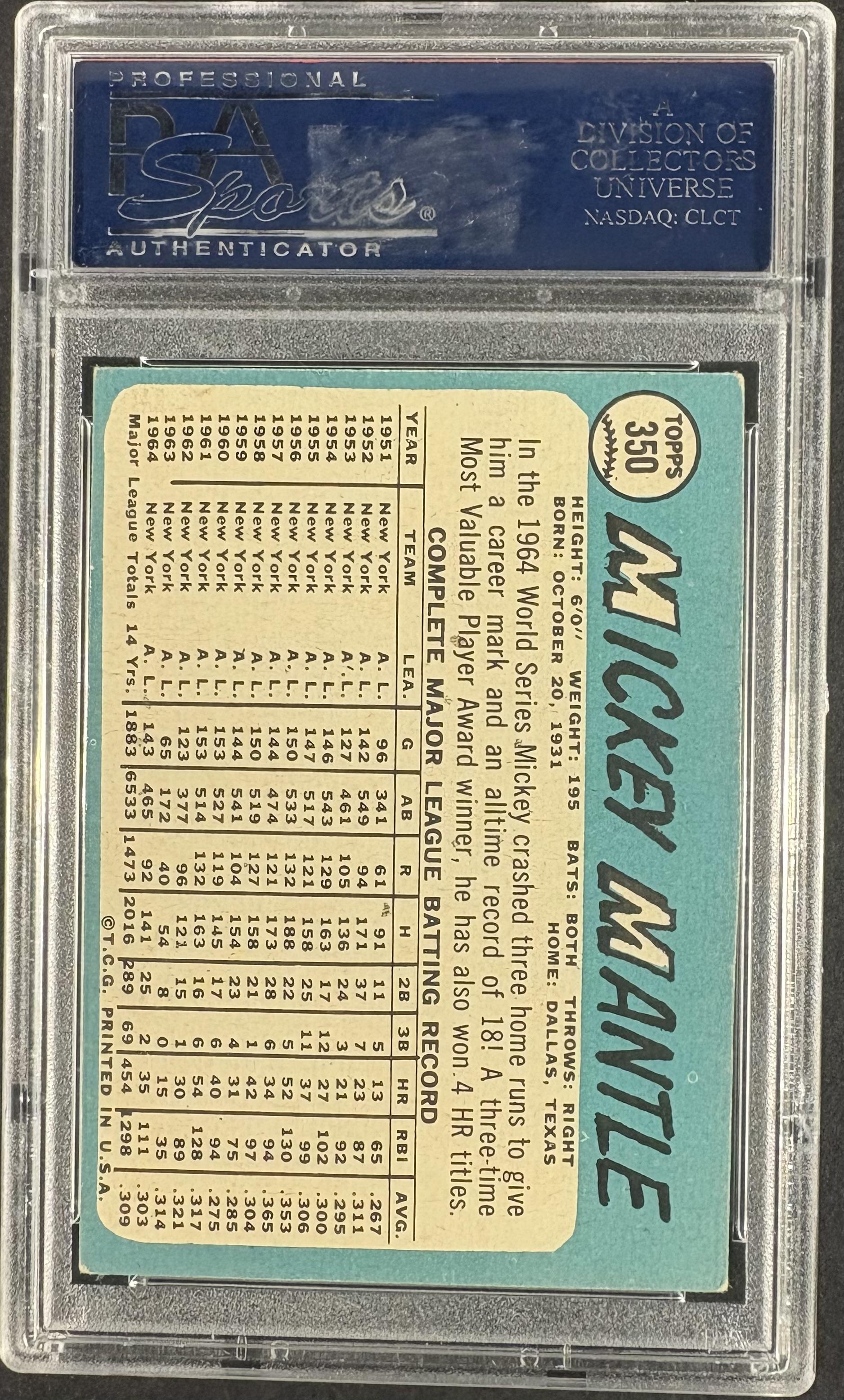 1965 Topps #350 Mickey Mantle PSA 4 VG-EX Nice Color