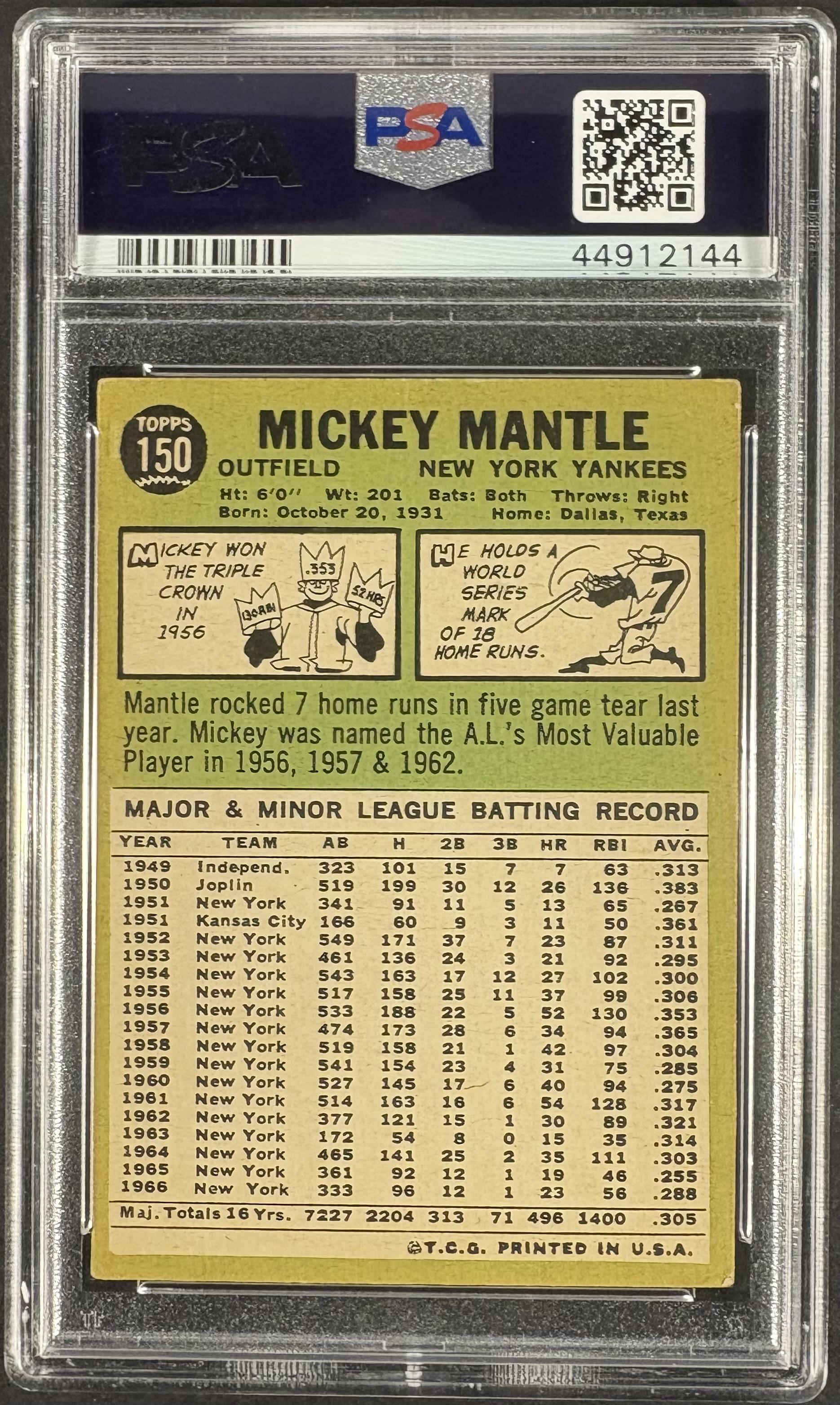 1967 Topps #150 Mickey Mantle PSA 4 VG-EX New Label