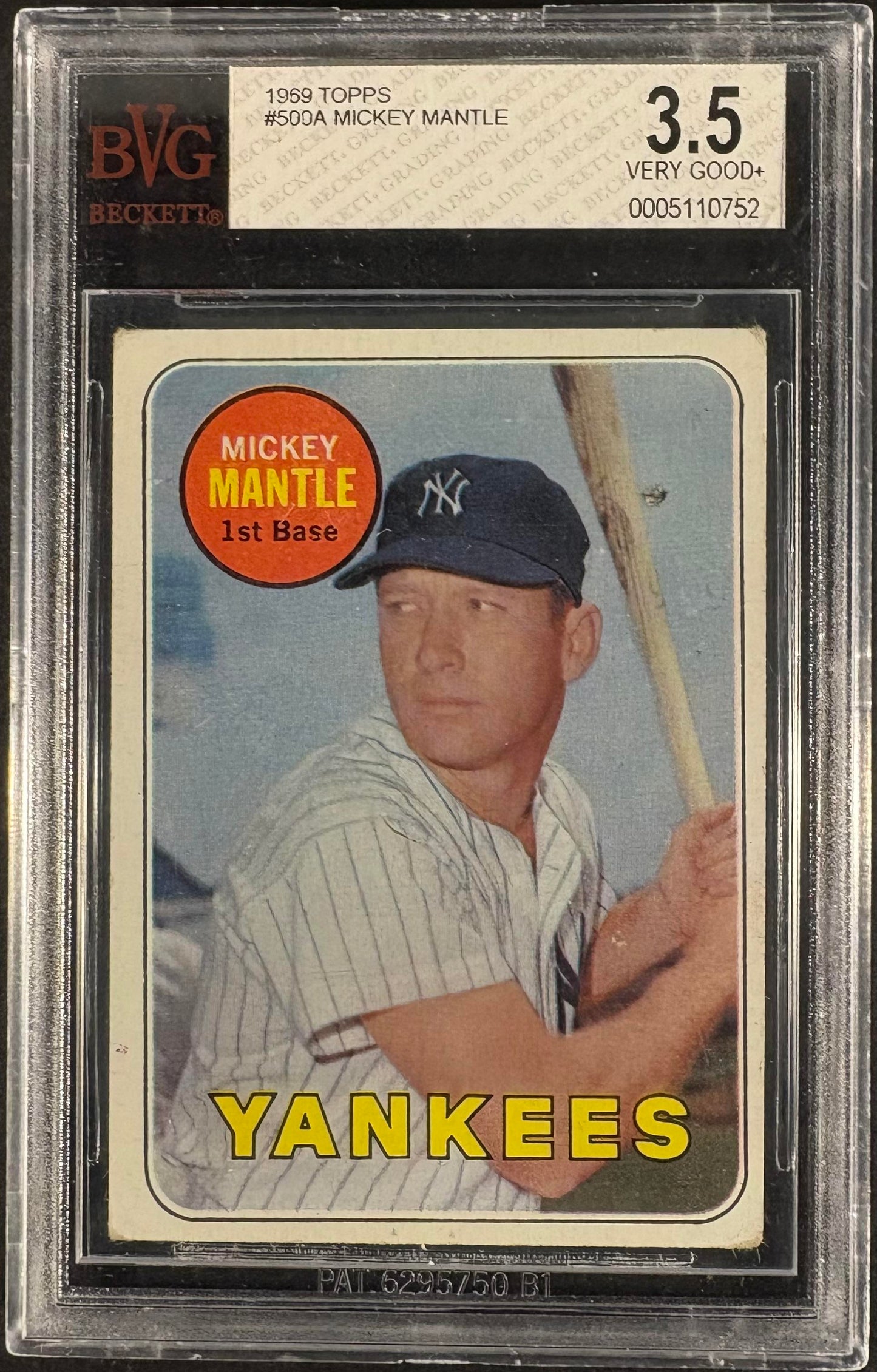 1969 Topps #500 Mickey Mantle BVG 3.5 VG+