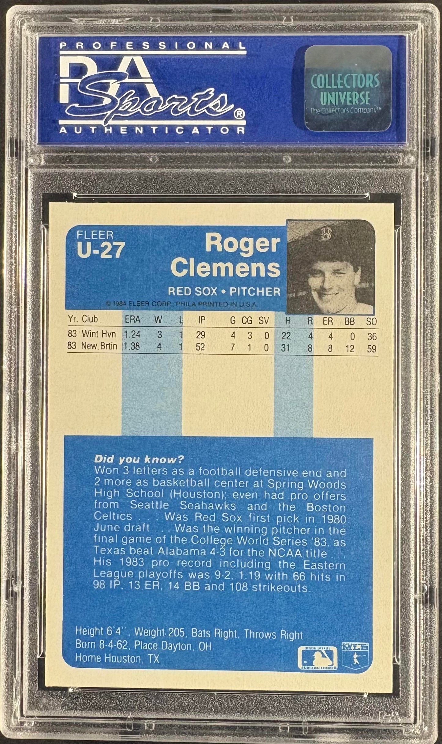 1984 Fleer Update #U-27 Roger Clemens RC Rookie PSA 9 MINT