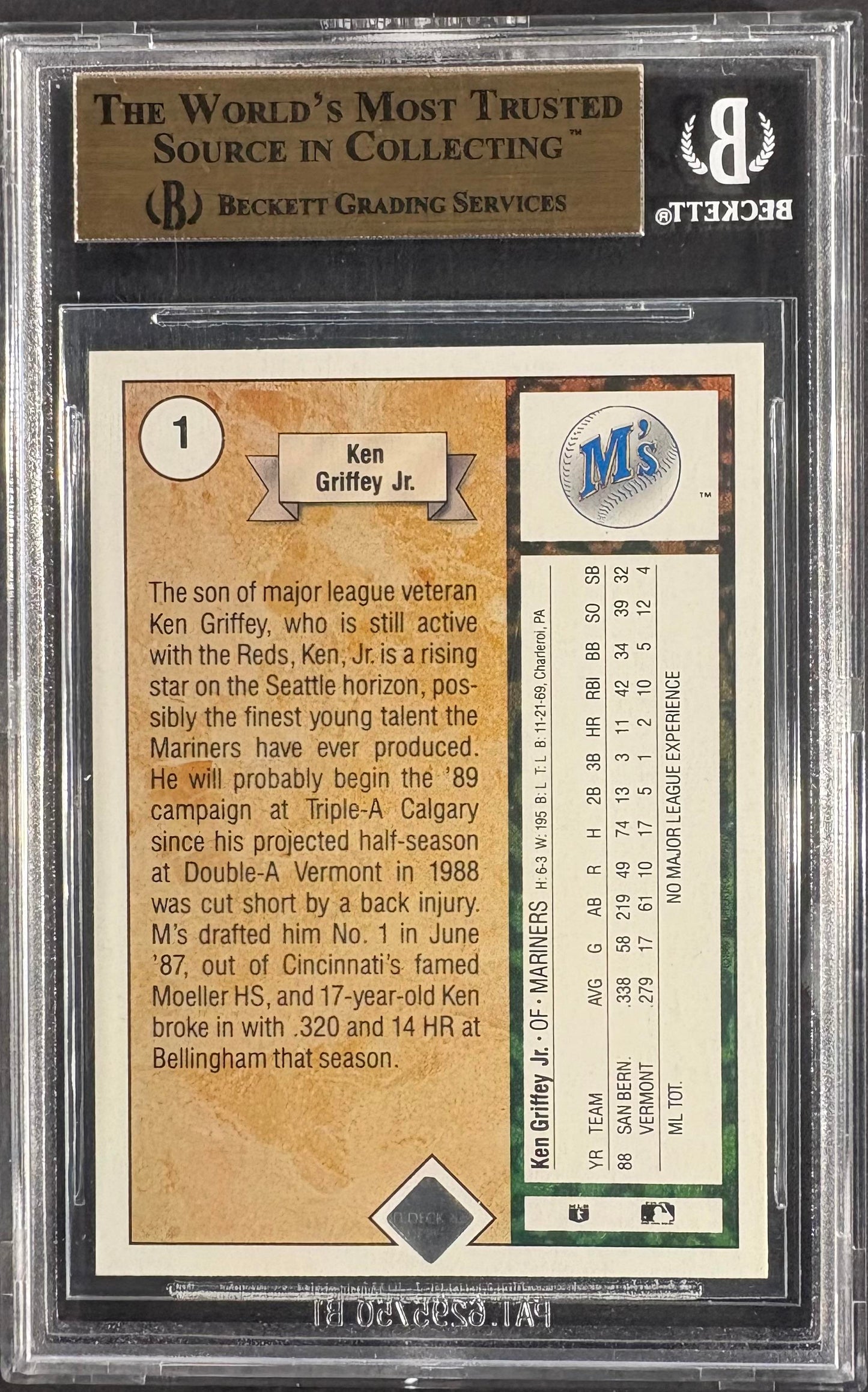 1989 Upper Deck #1 Ken Griffey Jr. RC Rookie BGS 9.5 GEM MINT