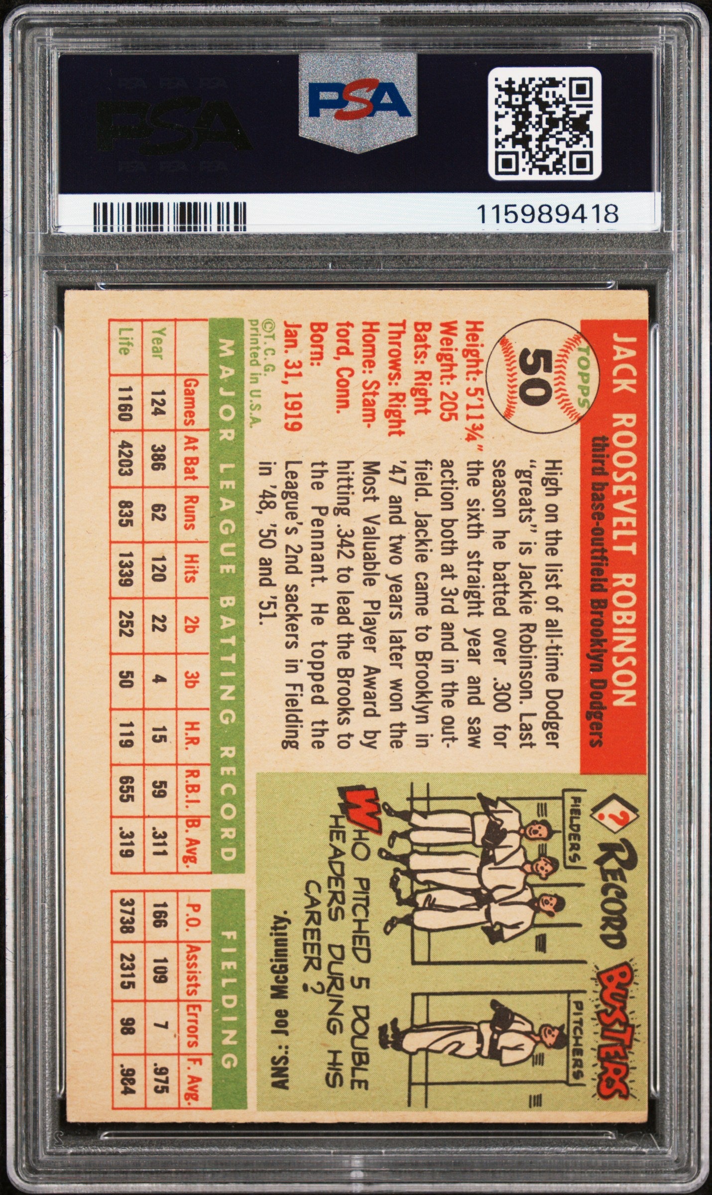 1955 Topps #50 Jackie Robinson PSA 4 mc New Label