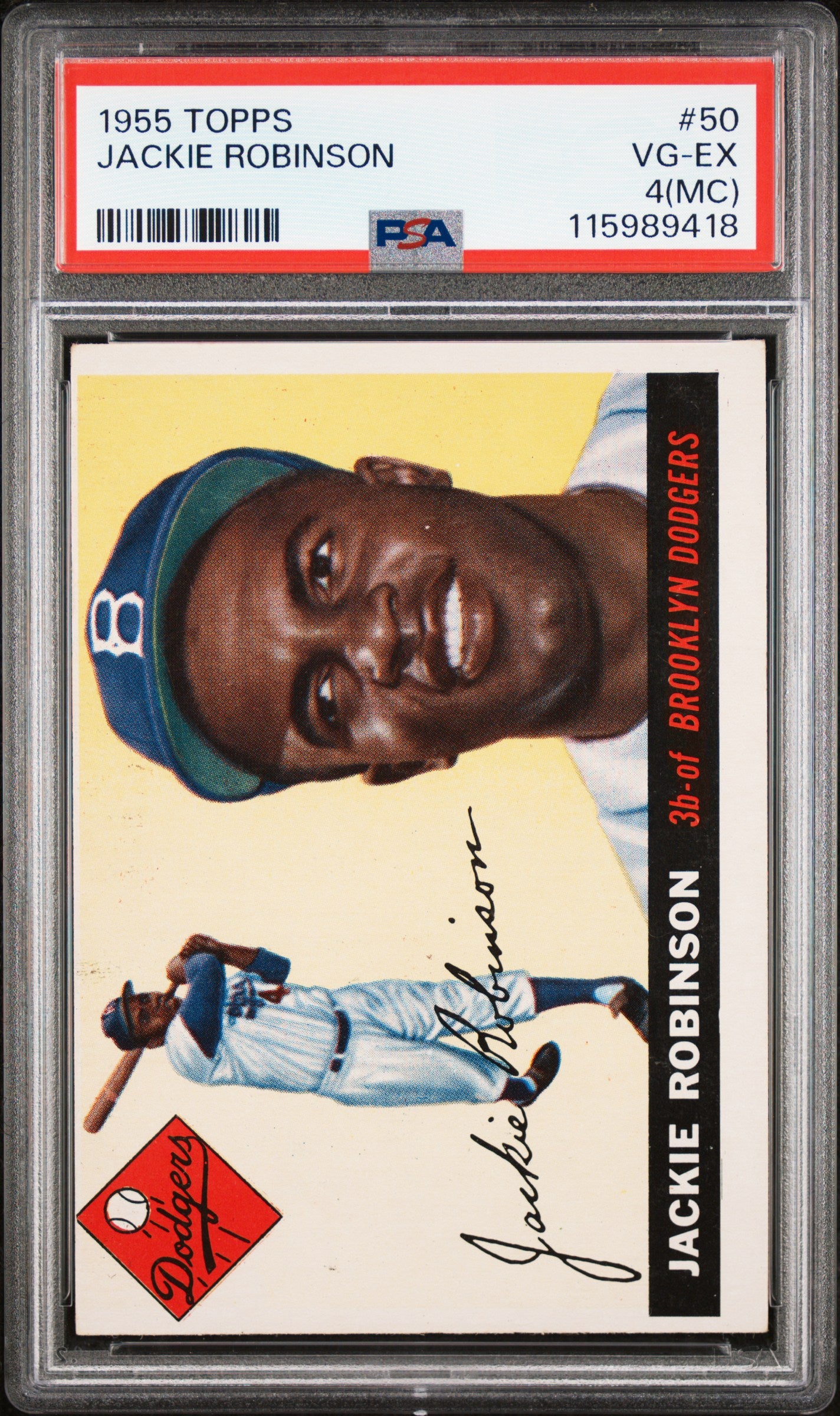 1955 Topps #50 Jackie Robinson PSA 4 mc New Label