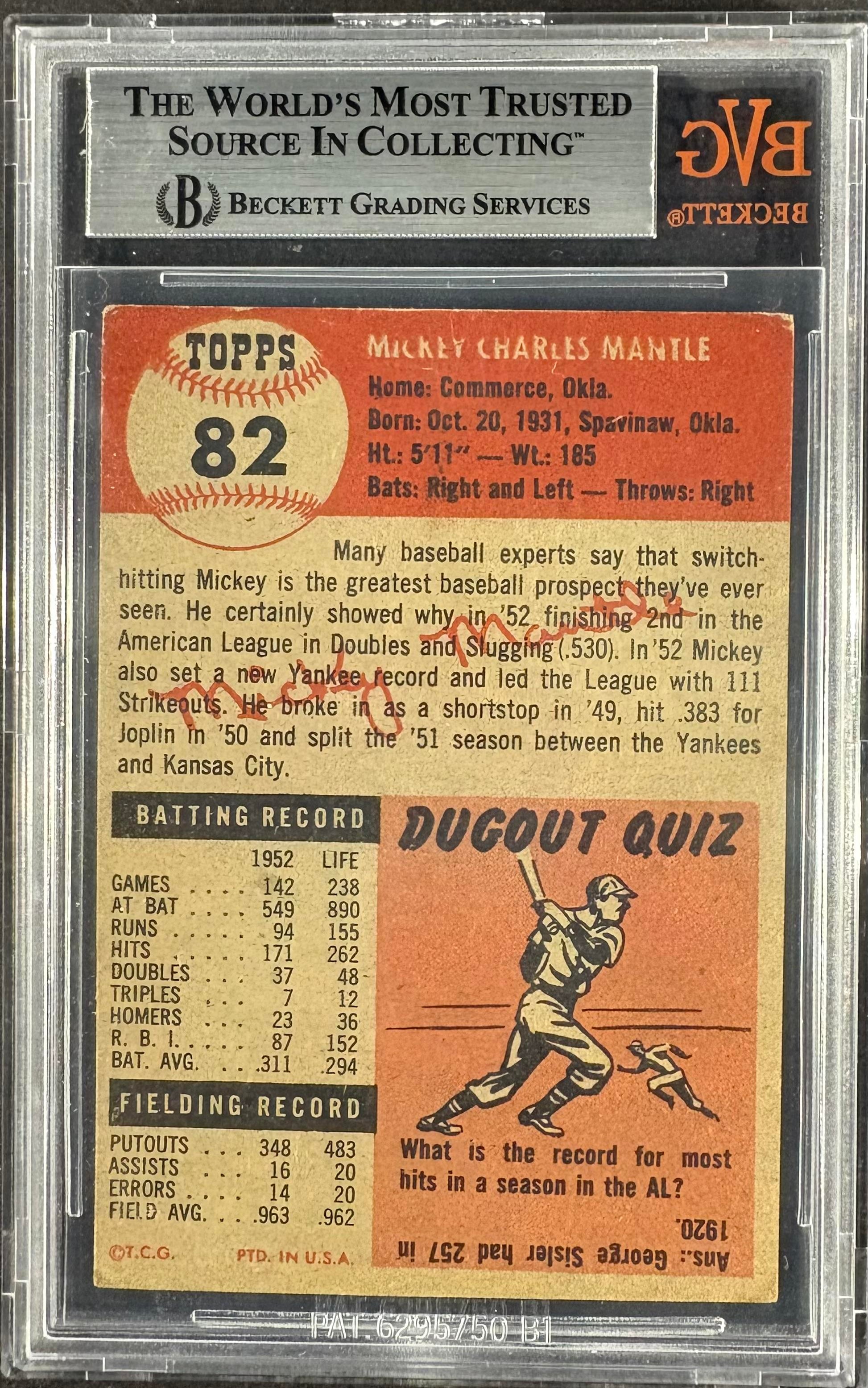 1953 Topps #82 Mickey Mantle BVG Authentic Nice Eye Appeal