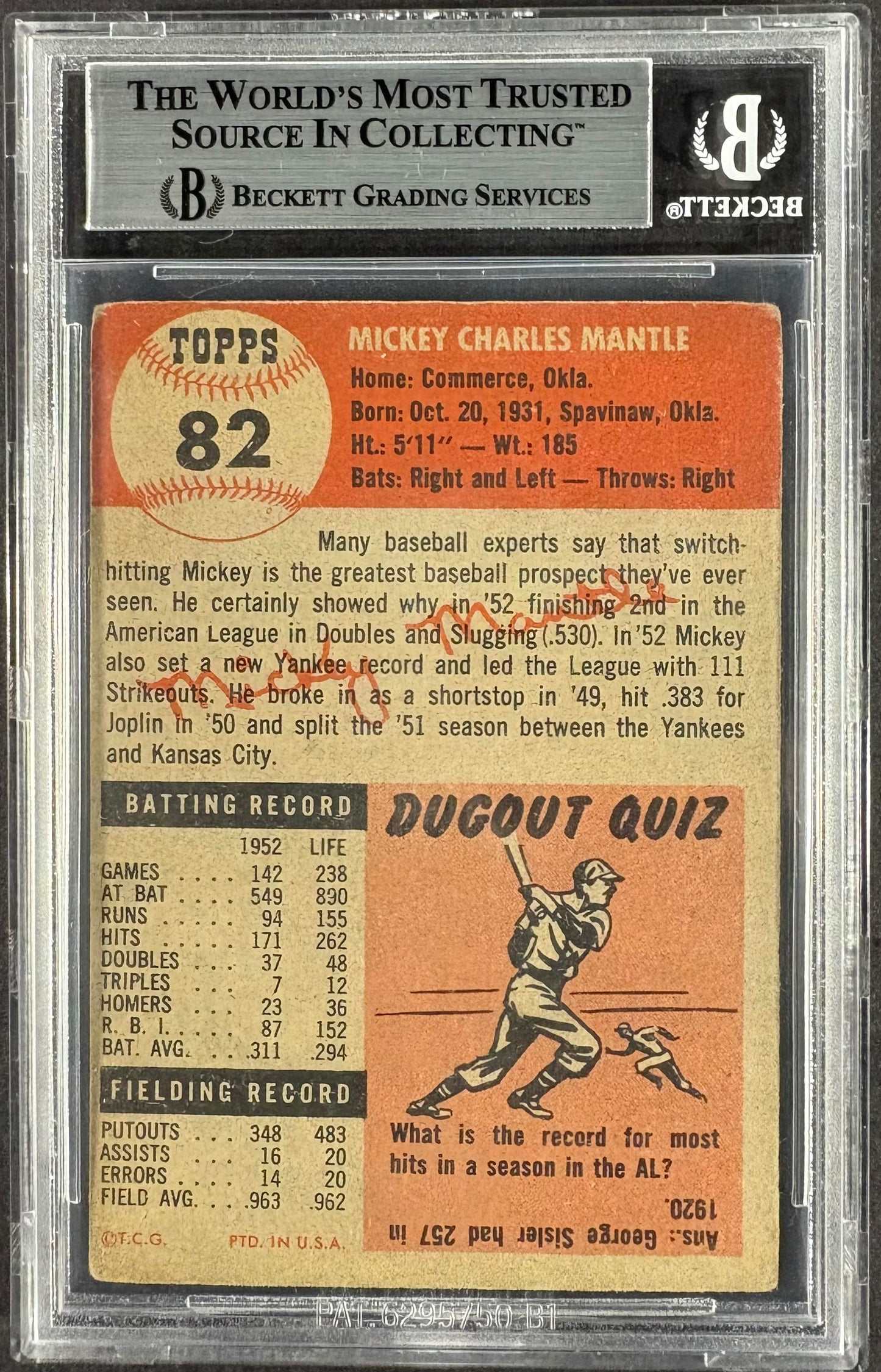 1953 Topps #82 Mickey Mantle BGS 3.5 VG+