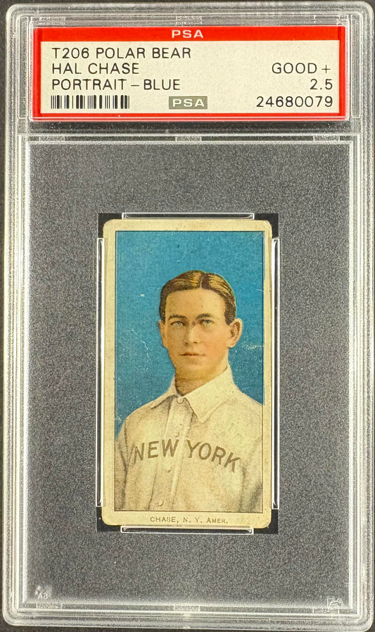 1910 T206 Polar Bear Hal Chase Blue Portrait PSA 2.5 GD+