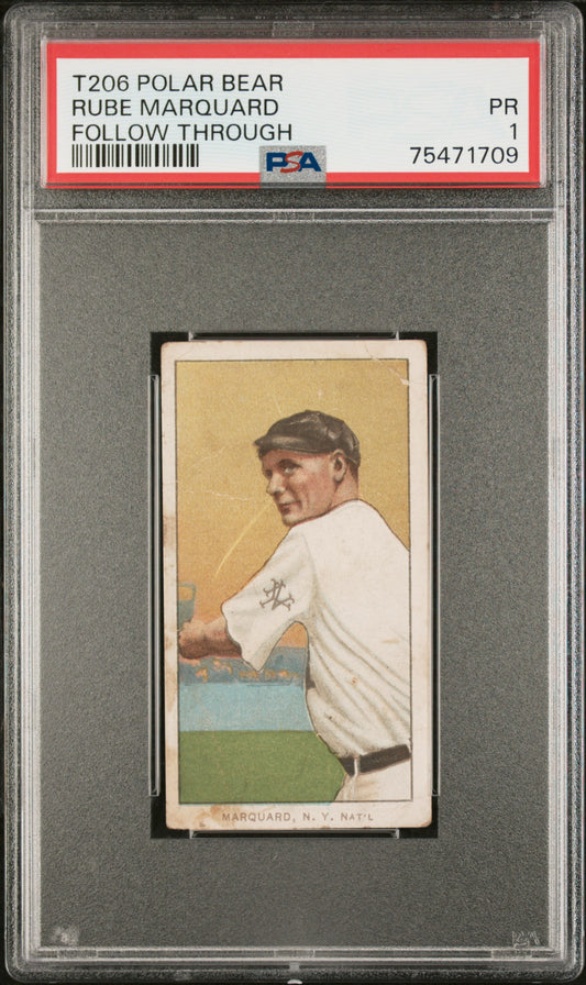 1909-11 T206 Polar Bear Rube Marquard Follow Through PSA 1 New Label
