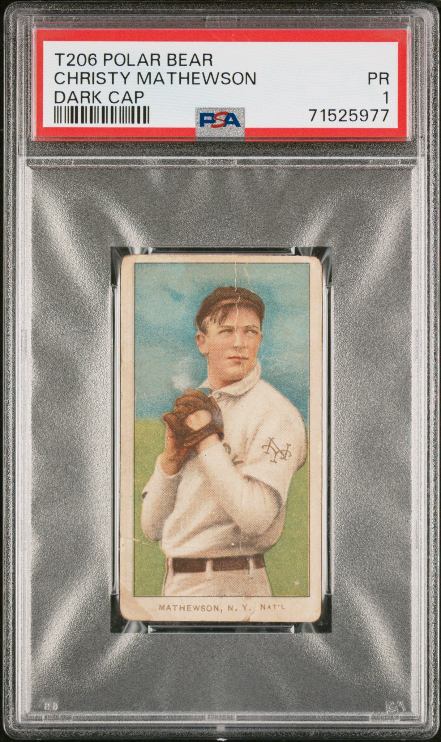 1909-11 T206 Polar Bear Christy Mathewson Dark Cap PSA 1 New Label