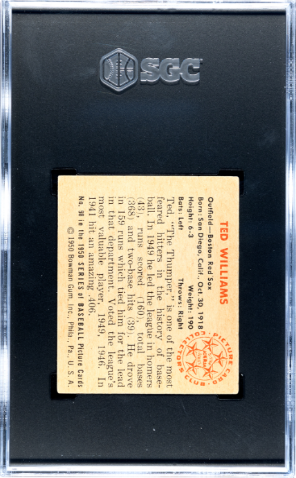 1950 Bowman #98 Ted Williams SGC 1.5 CREASE FREE + Nice Color