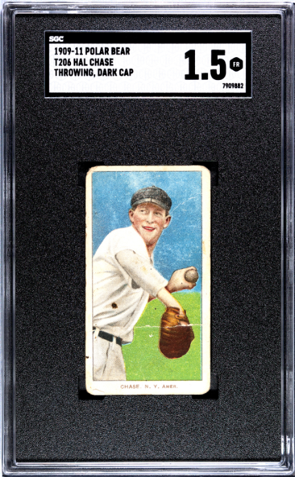 1909-11 T206 Polar Bear Hal Chase Dark Cap SGC 1.5