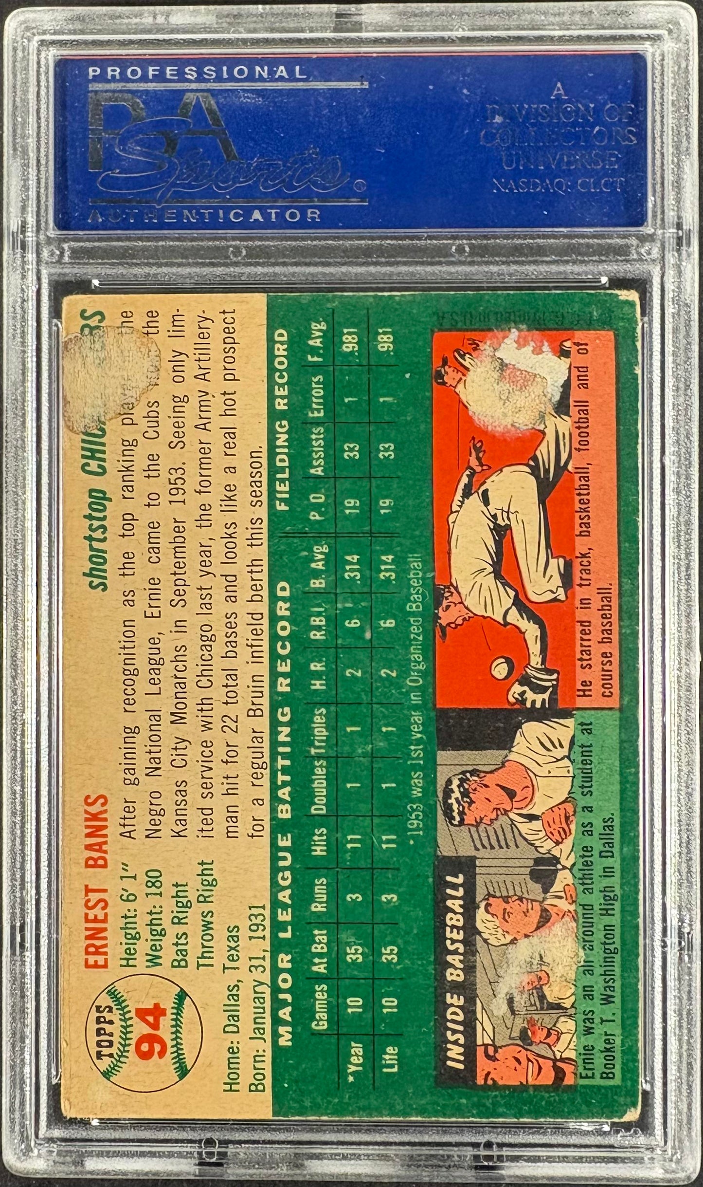 1954 Topps #94 Ernie Banks RC Rookie PSA 2 mc CREASE FREE