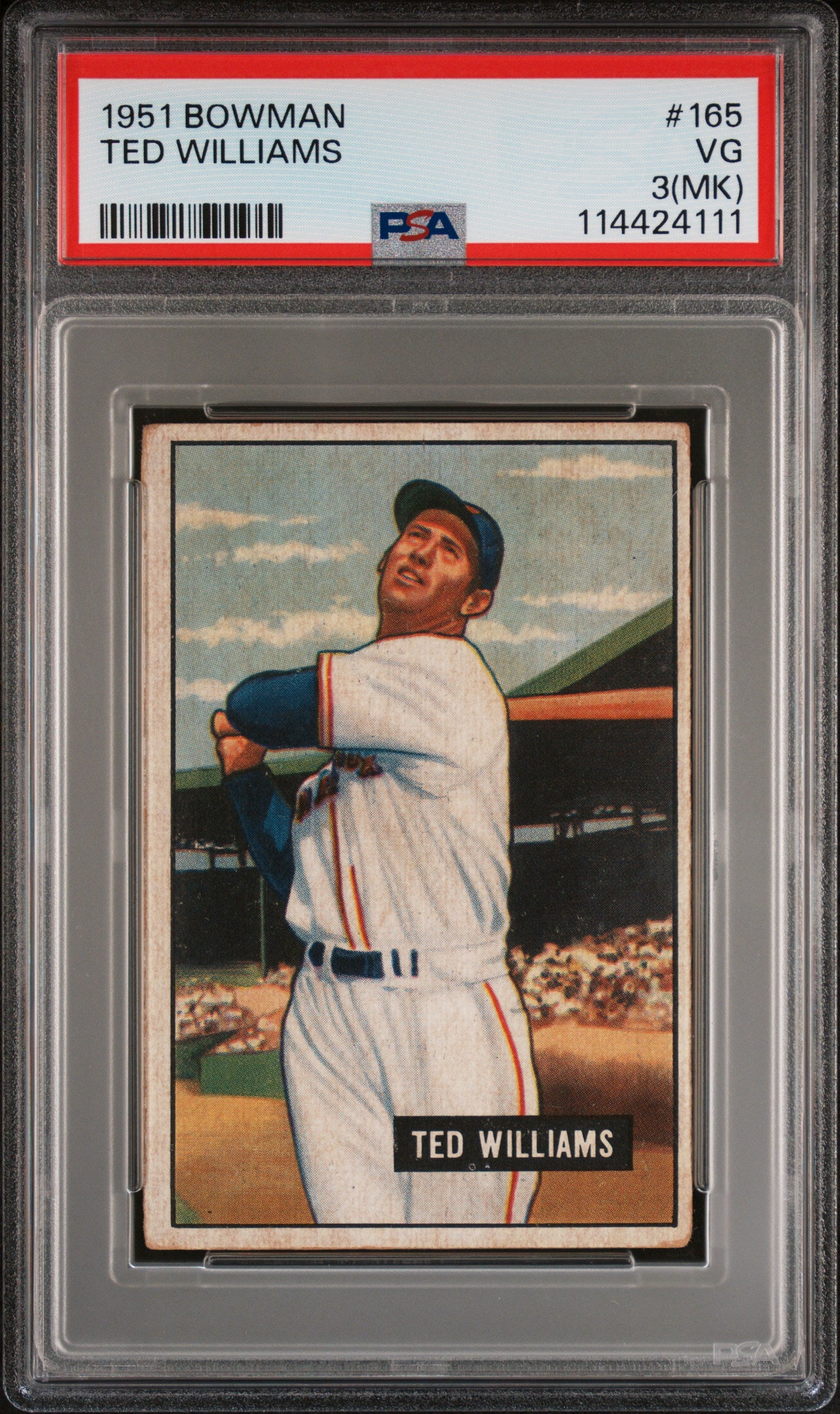 1951 Bowman #165 Ted Williams PSA 3 mk New Label