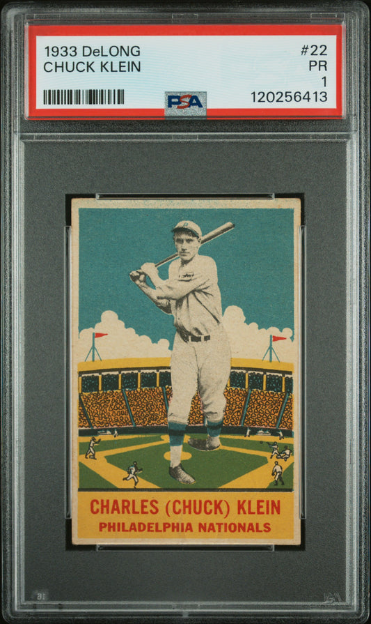 1933 Delong #22 Chuck Klein PSA 1 Nice Eye Appeal New Label