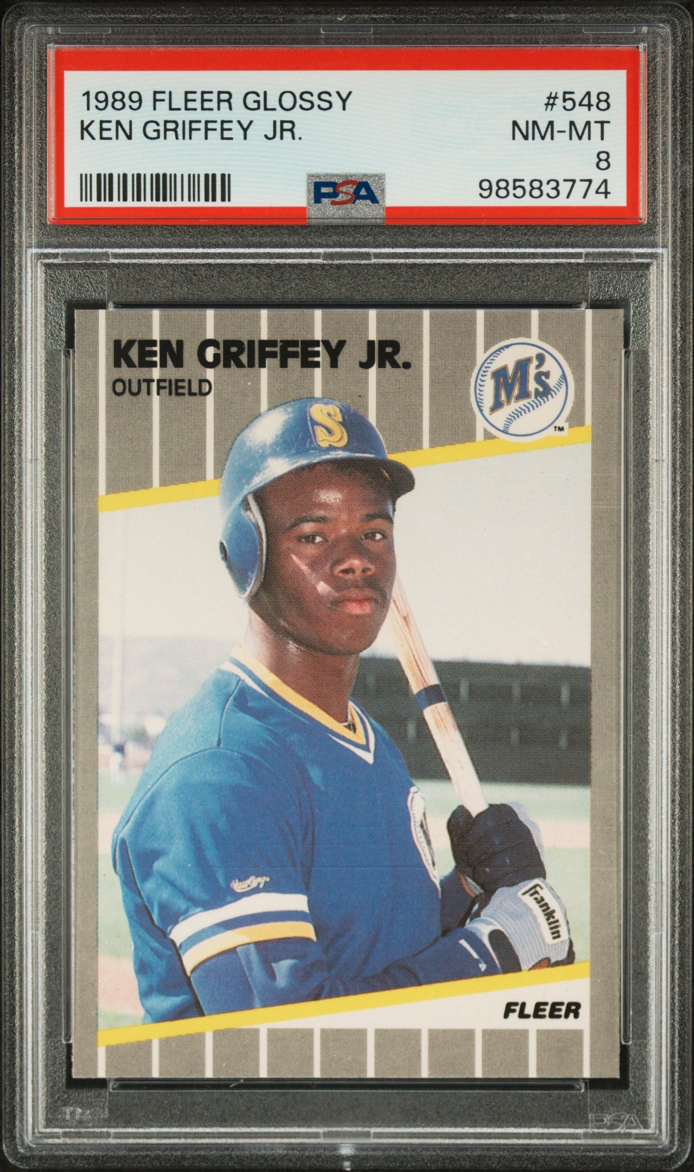 1989 Fleer Glossy #548 Ken Griffey Jr. RC Rookie PSA 8 New Label