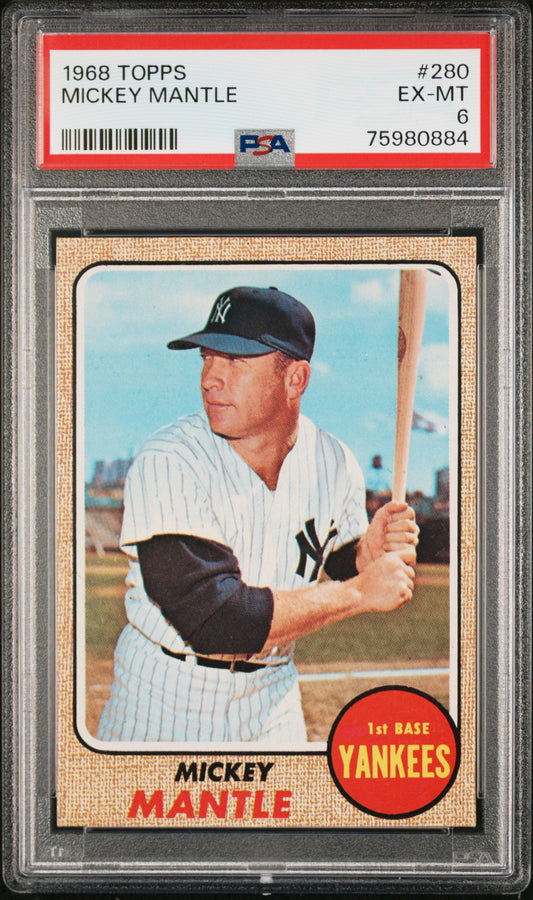 1968 Topps #280 Mickey Mantle PSA 6 EX-MT New Label