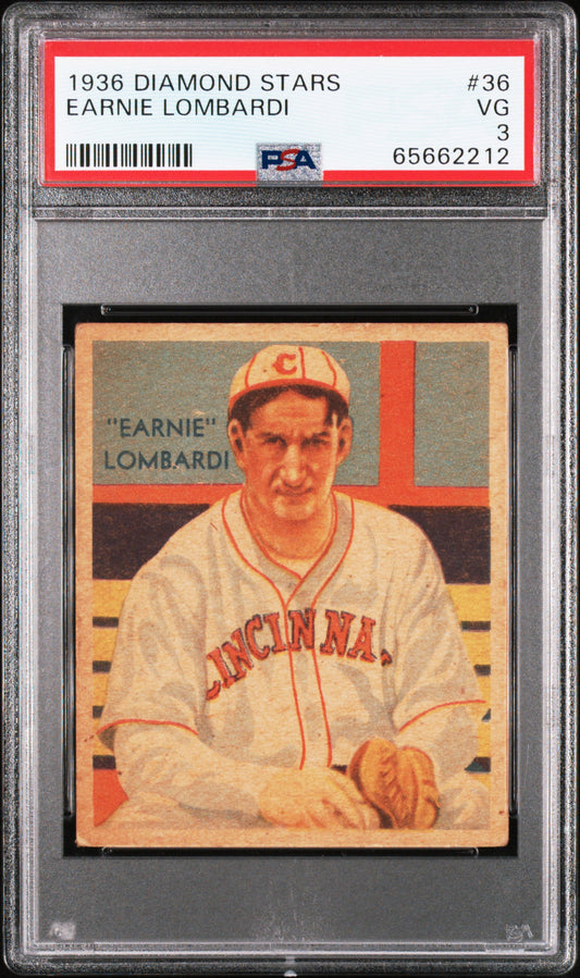 1936 Diamond Stars #36 Earnie Ernie Lombardi Error PSA 3 VG New Label