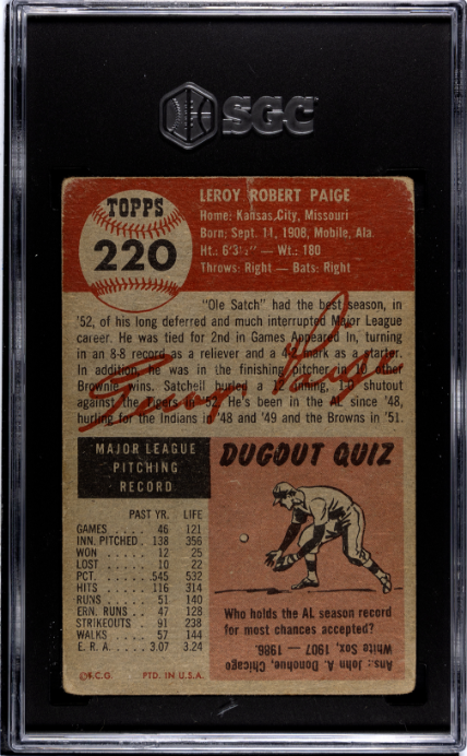 1953 Topps #220 Satchell Satchel Paige SGC 1.5