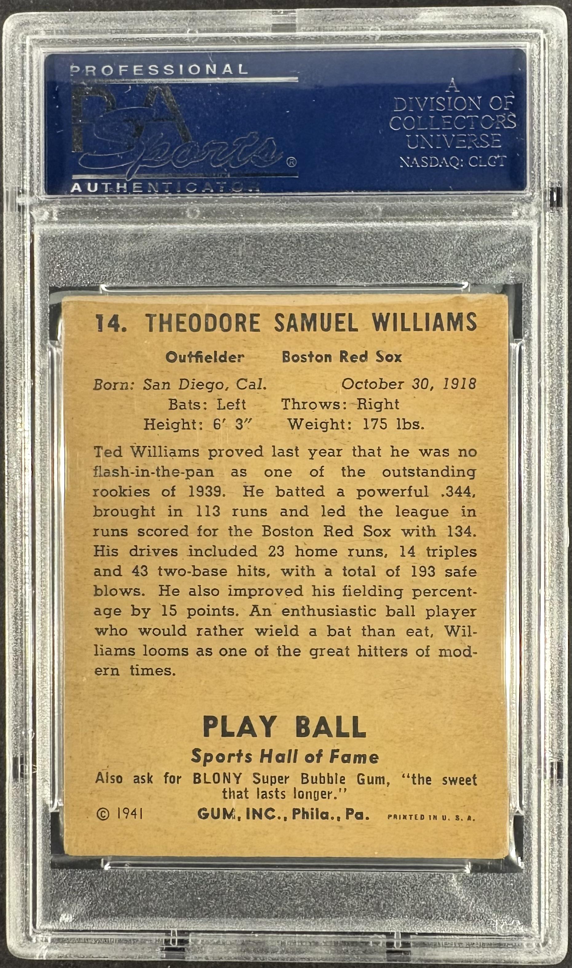 1941 Play Ball #14 Ted Williams PSA 3 VG
