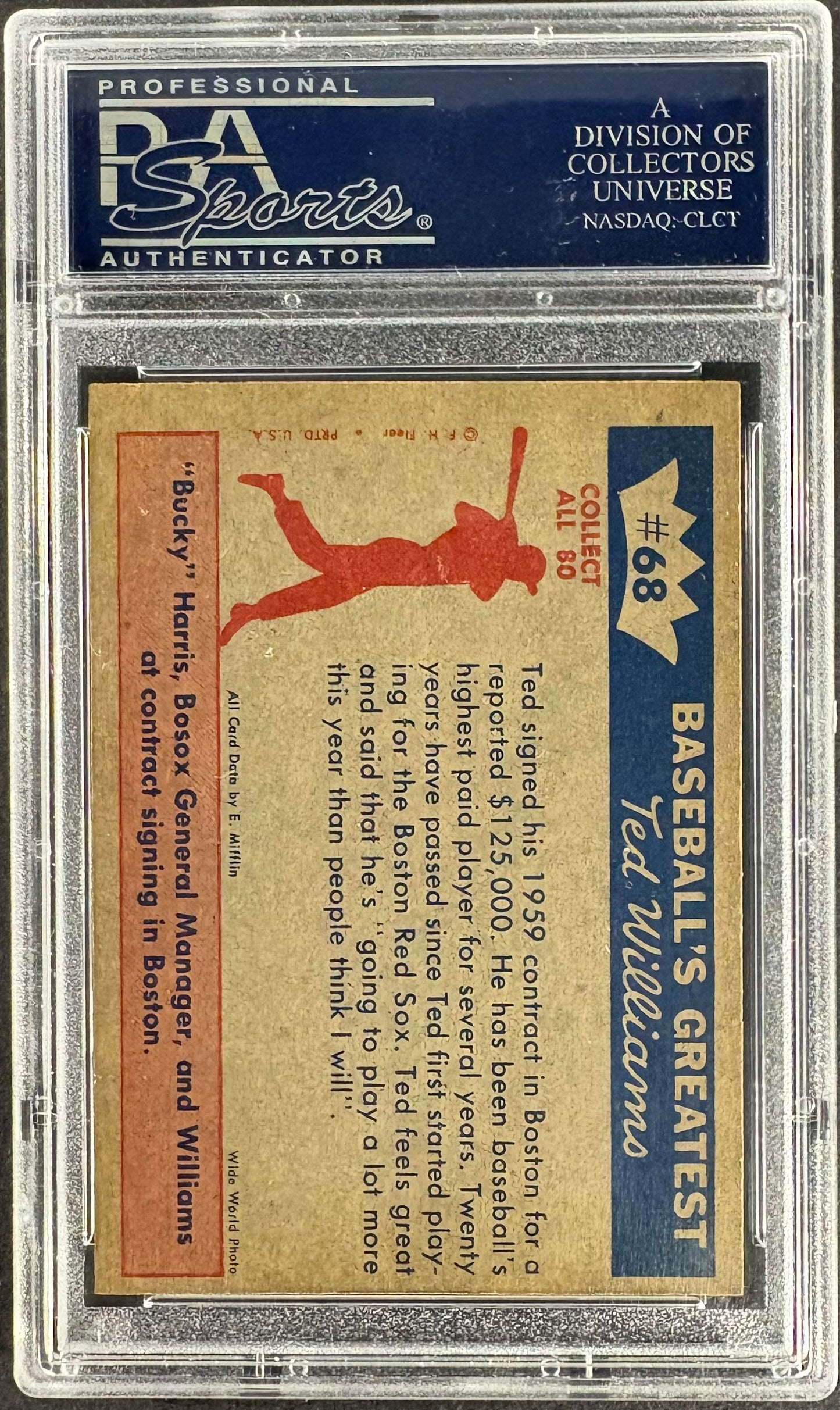 1959 Fleer Ted Williams #68 Bucky Harris / Ted Williams Signs PSA 8 NM-MT
