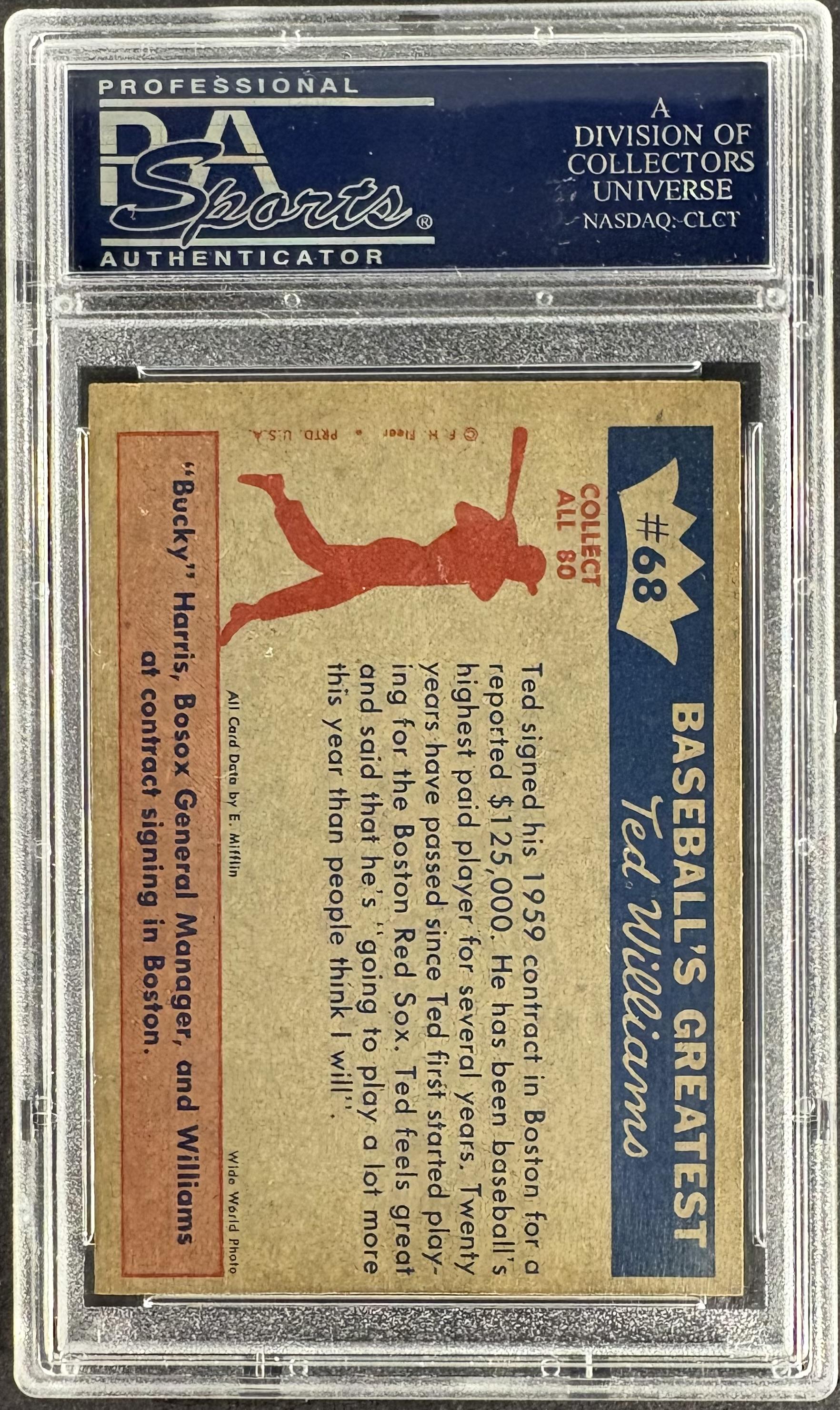 1959 Fleer Ted Williams #68 Bucky Harris / Ted Williams Signs PSA 8 NM-MT