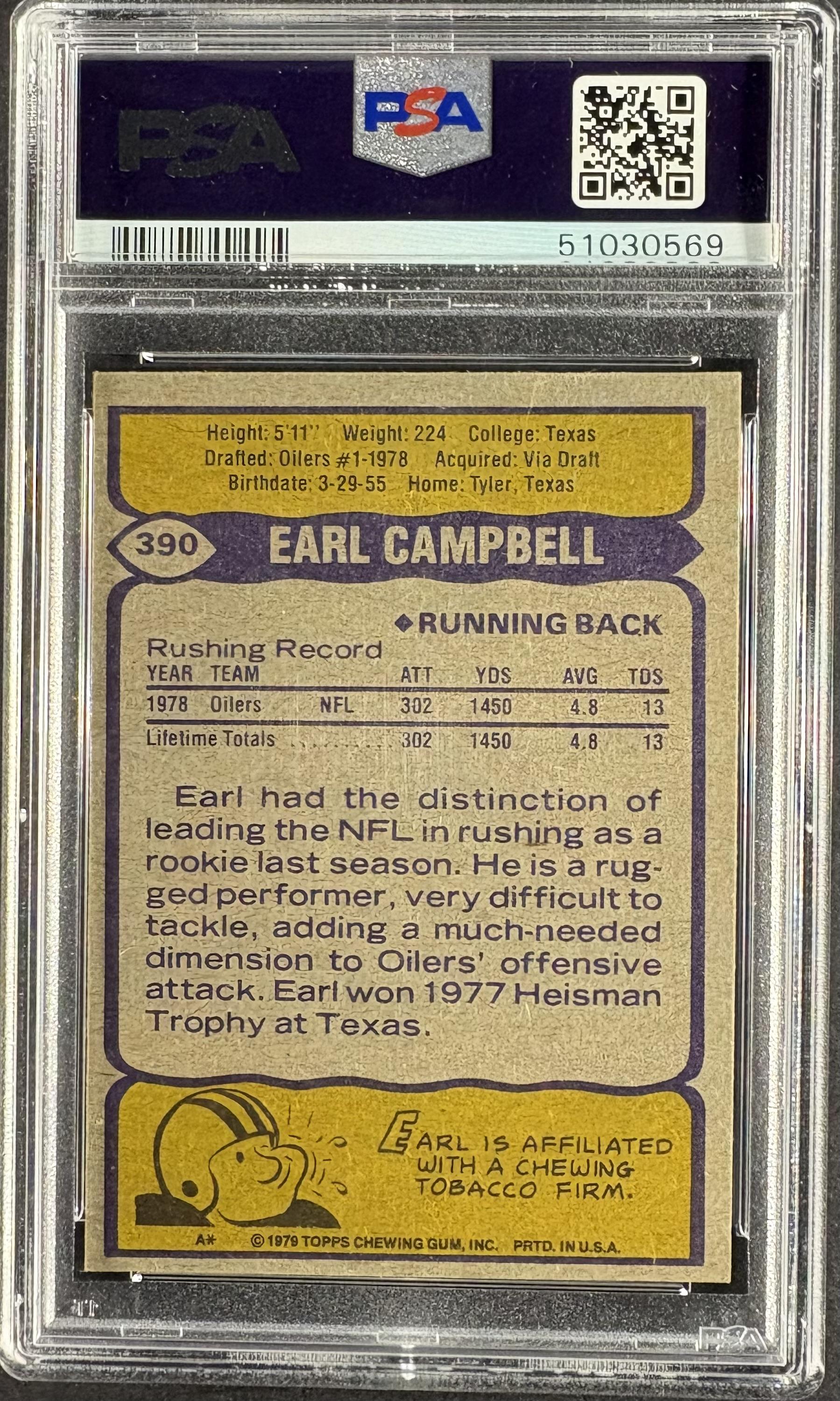 1979 Topps #390 Earl Campbell RC Rookie PSA Authentic / 9 AUTO Autograph