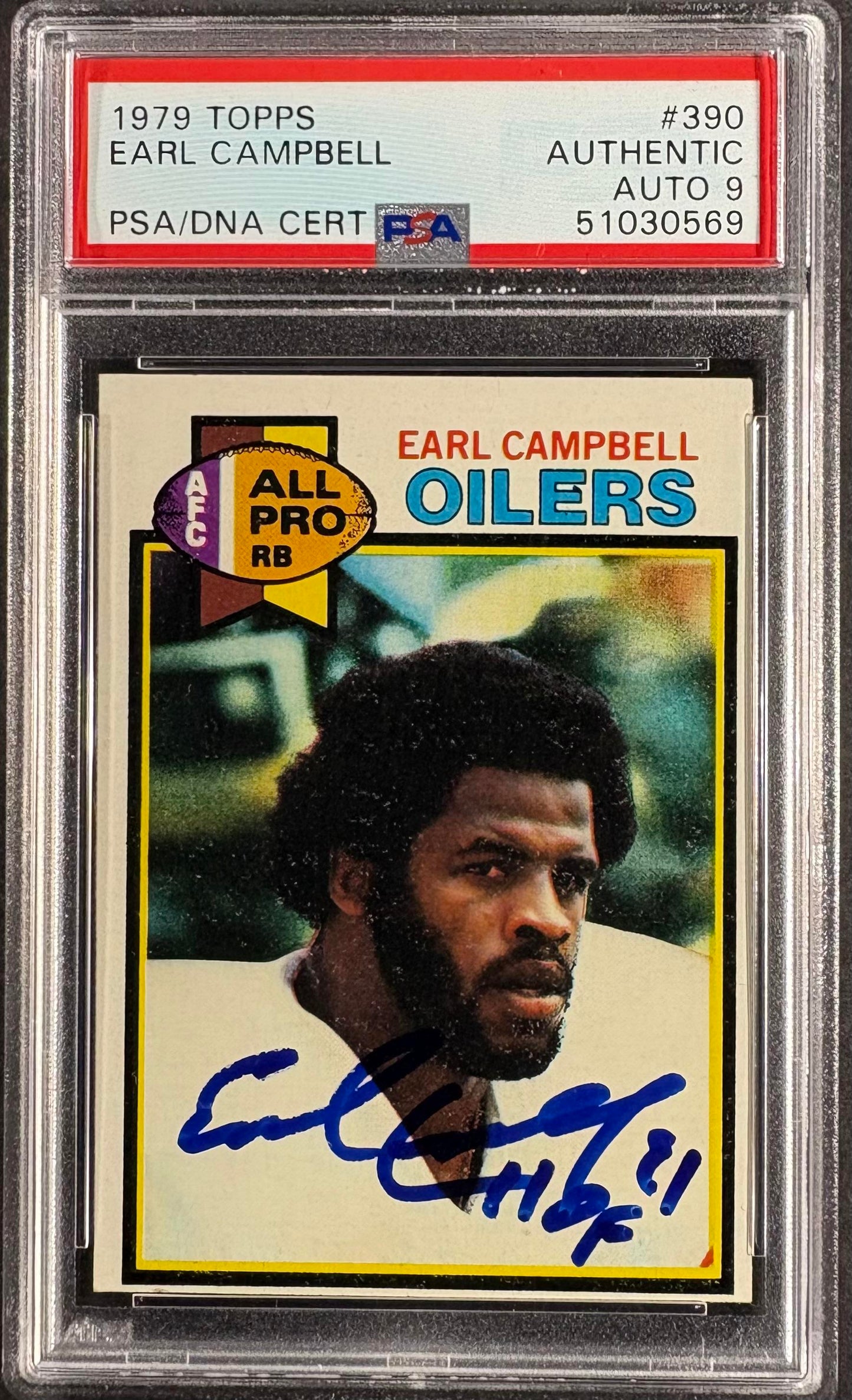 1979 Topps #390 Earl Campbell RC Rookie PSA Authentic / 9 AUTO Autograph
