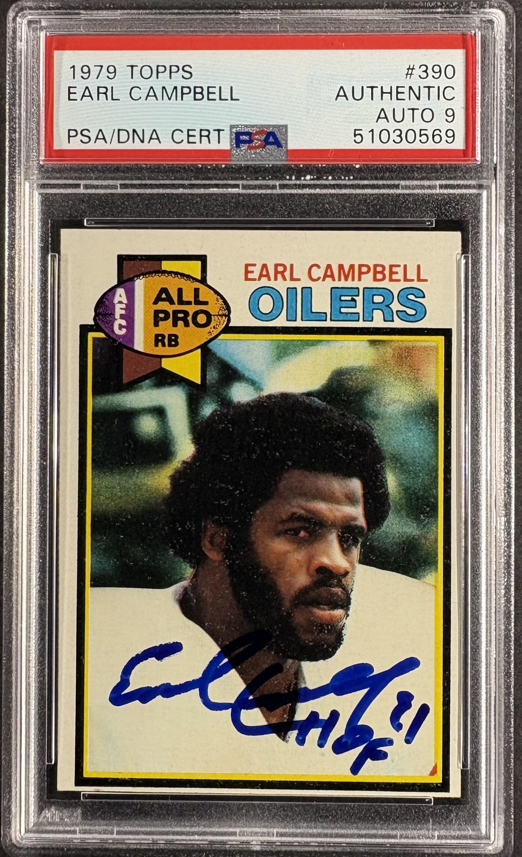 1979 Topps #390 Earl Campbell RC Rookie PSA Authentic / 9 AUTO Autograph