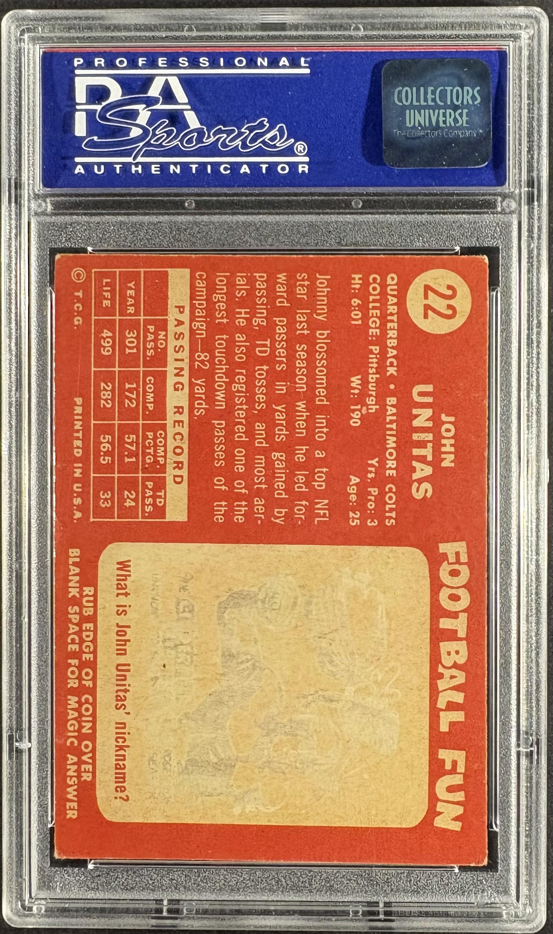 1958 Topps #22 John Johnny Unitas PSA 5 EX