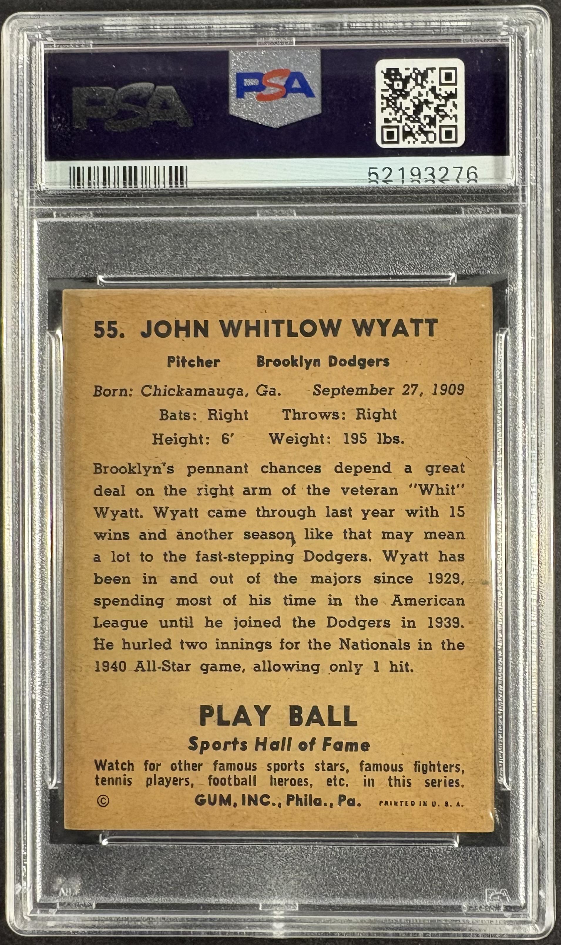 1941 Play Ball #55 Whit Wyatt PSA 7 NM Near Mint High Grade
