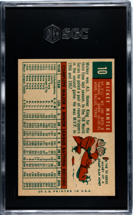 1959 Topps #10 Mickey Mantle SGC 4.5 VG-EX+ Nice Color