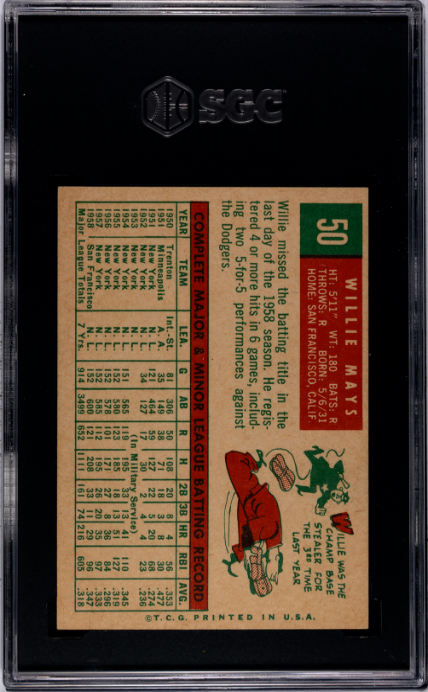 1959 Topps #50 Willie Mays SGC 7 NM Near Mint Well Centered