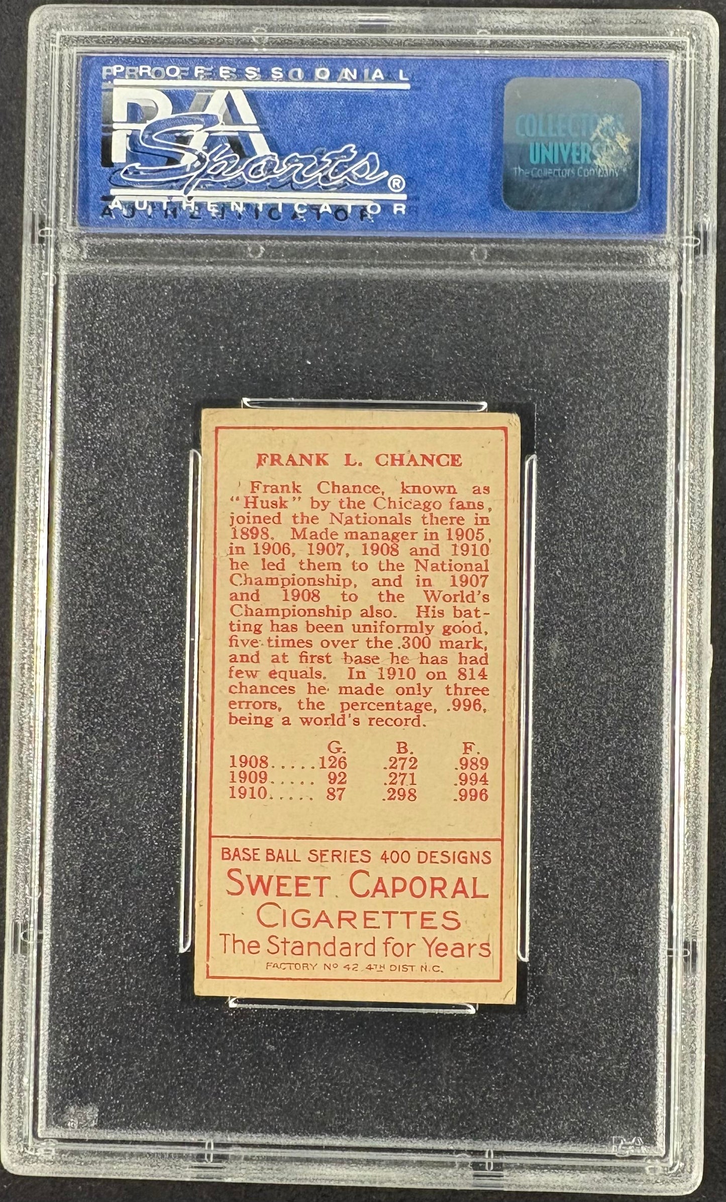 1911 T205 Gold Border Frank Chance PSA 4 VG-EX