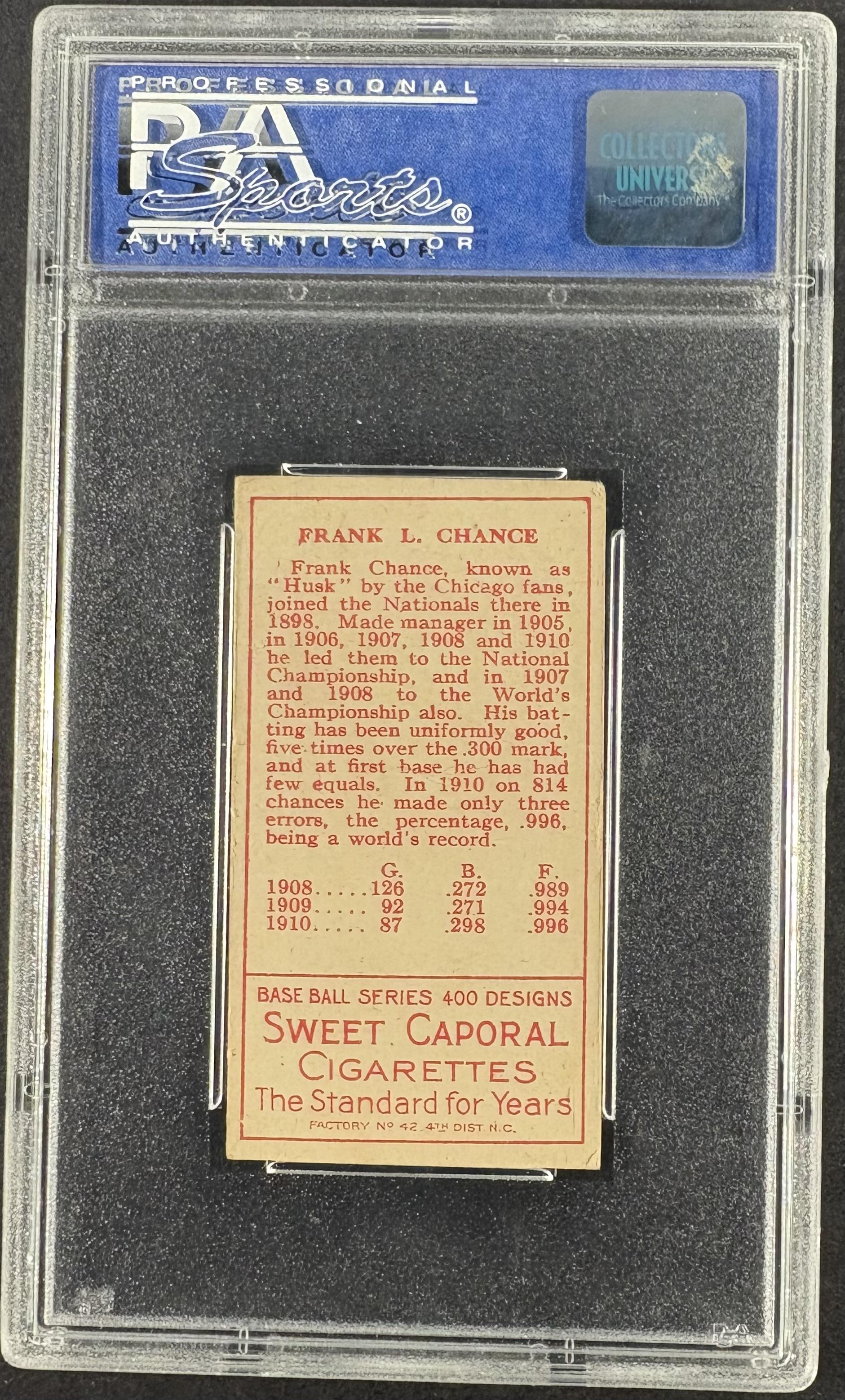 1911 T205 Gold Border Frank Chance PSA 4 VG-EX