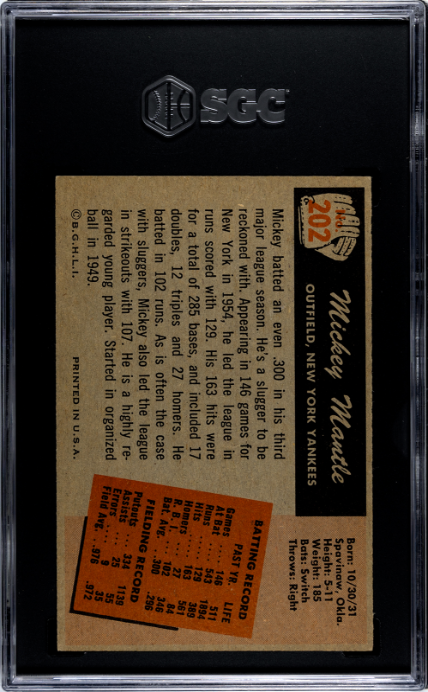 1955 Bowman #202 Mickey Mantle SGC 4.5 VG-EX+