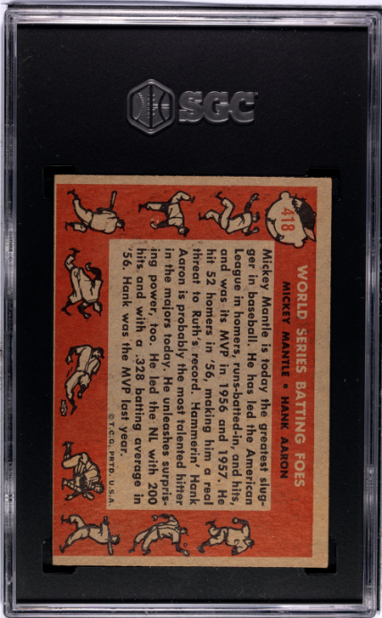 1958 Topps #418 W.S. Batting Foes Mickey Mantle Hank Aaron SGC 4.5 VG-EX+