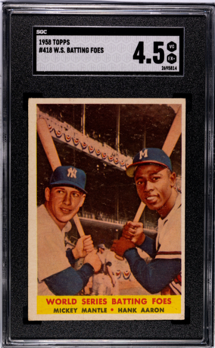 1958 Topps #418 W.S. Batting Foes Mickey Mantle Hank Aaron SGC 4.5 VG-EX+